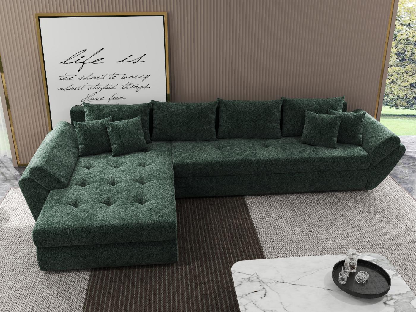 Colțar extensibil dumonde cu ladă de depozitare si sezut confortabil din spuma HR, Loana XL Euphoria Verde 335x185 cm Fabrica