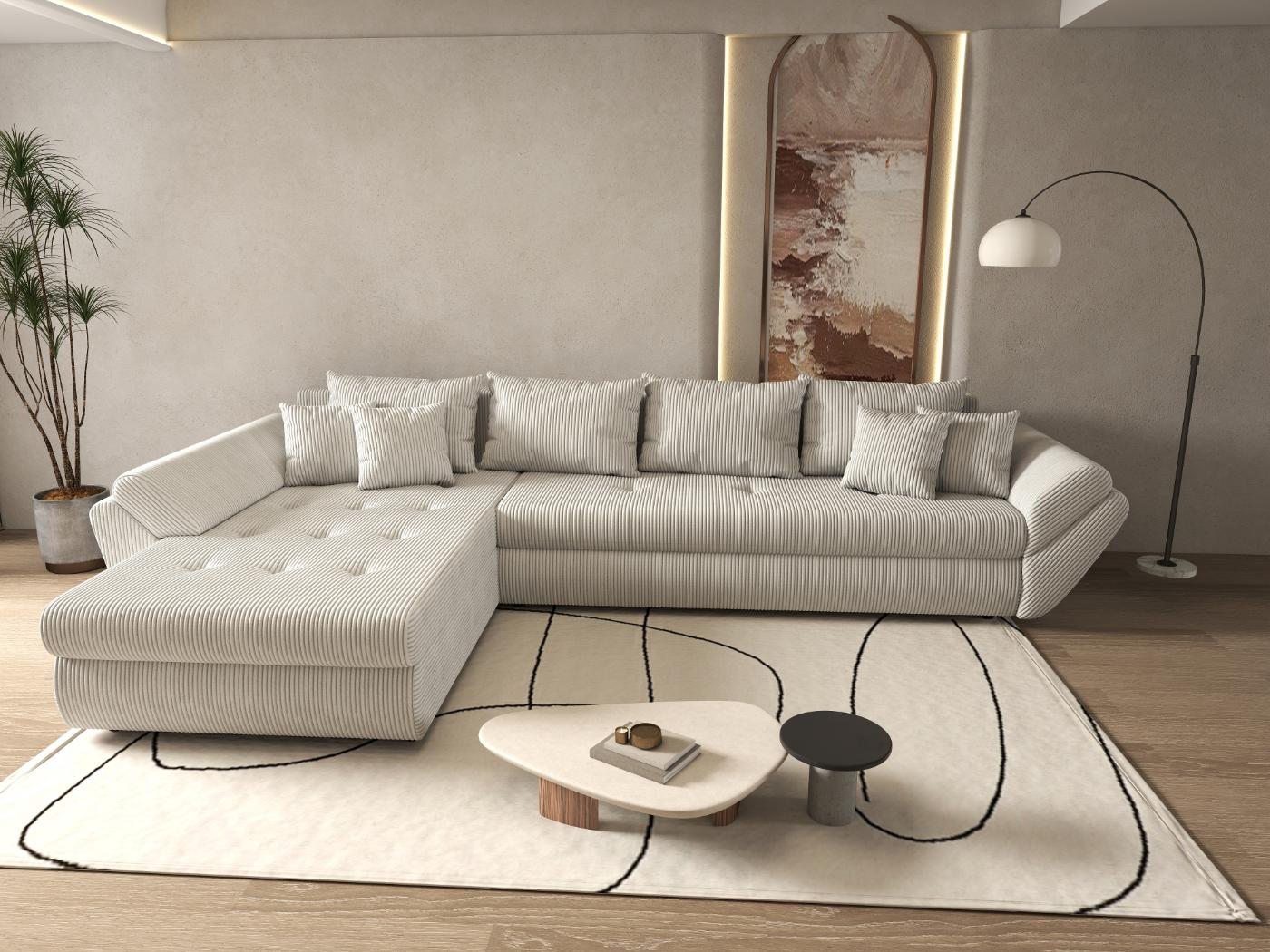 Colțar extensibil dumonde cu ladă de depozitare si sezut confortabil din spuma HR, Loana XL Zoom Cream 335x185 cm Fabrica