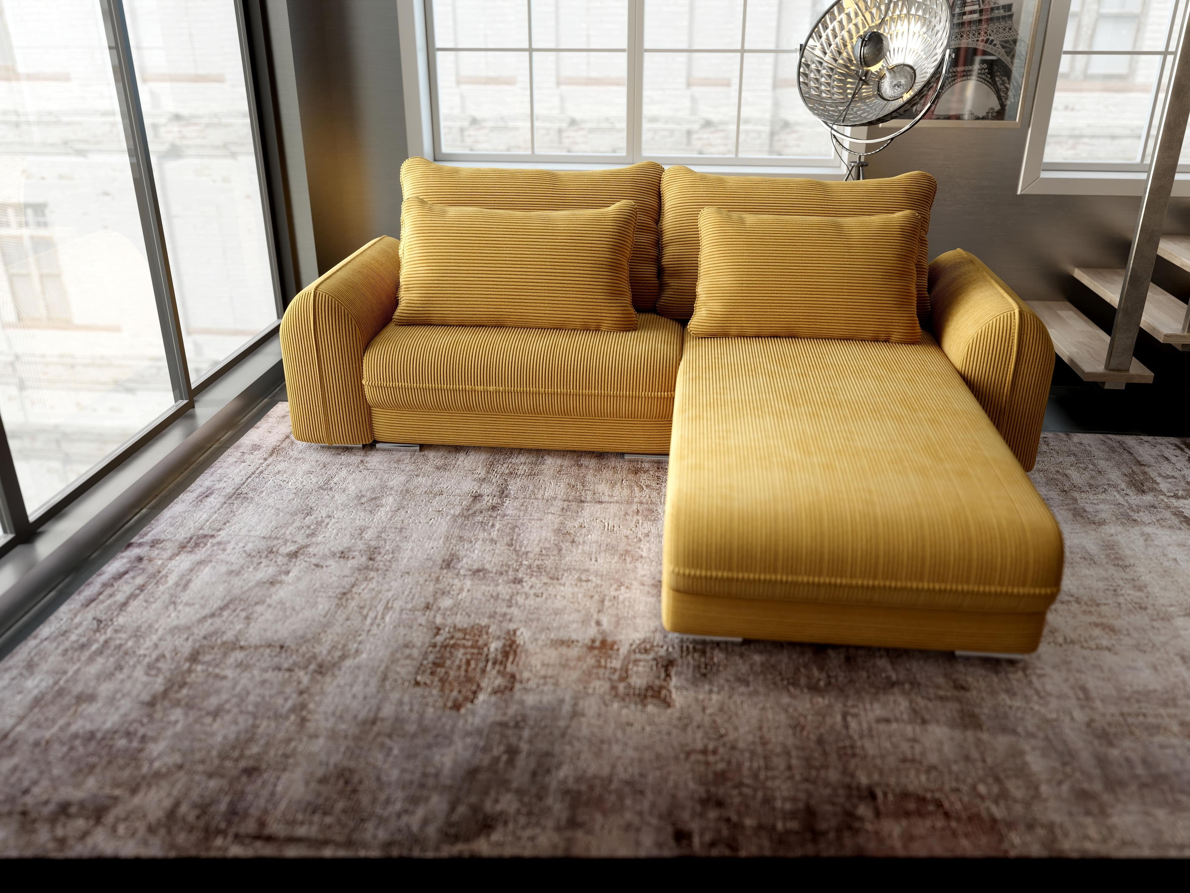 Colțar extensibil dumonde cu ladă de depozitare si sezut confortabil din spuma HR, Denver Zoom Mustar 275x185 cm II Fabrica