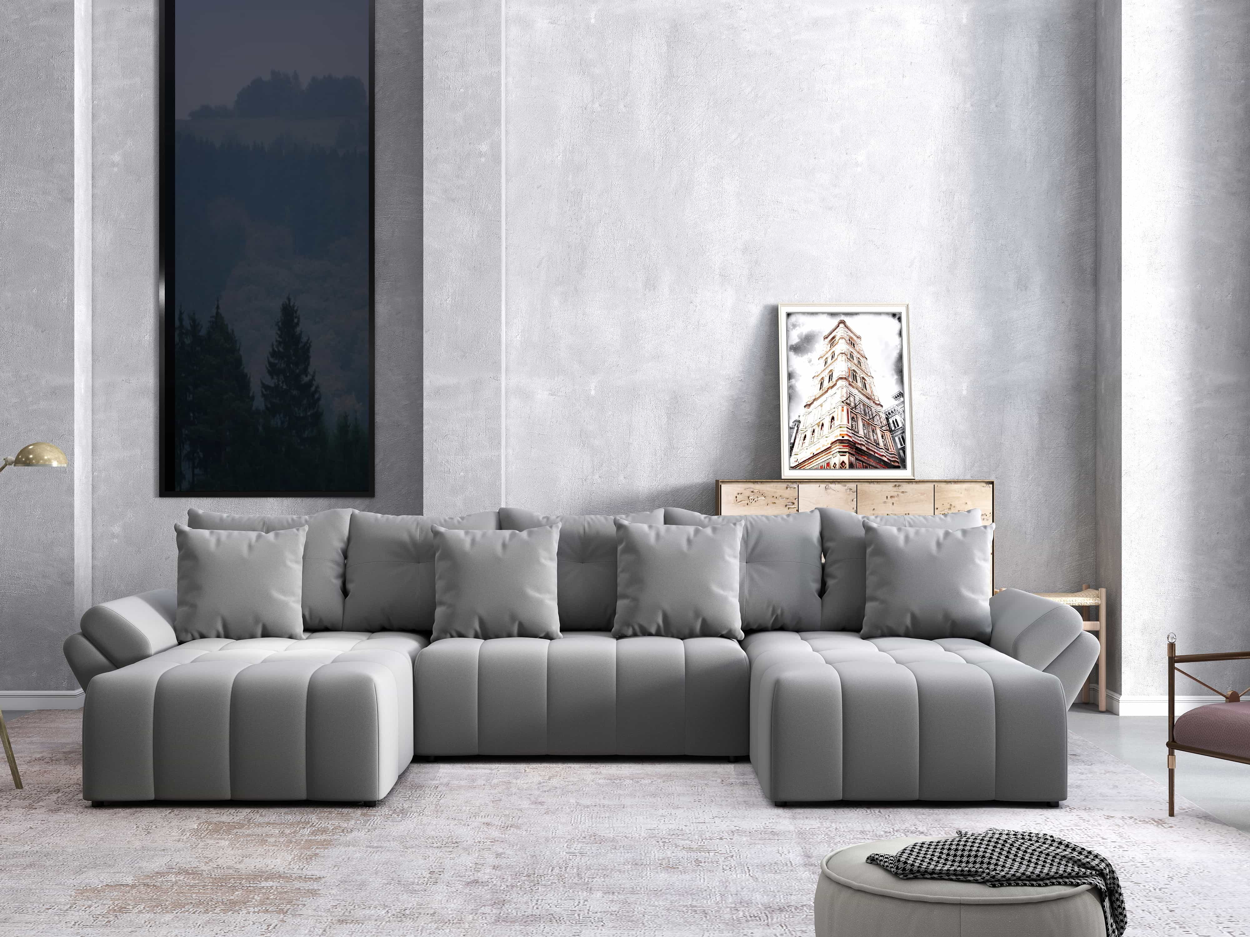 Colțar extensibil dumonde cu ladă de depozitare si sezut confortabil din spuma HR, Berlin U Royal Grey 380x180 cm Fabrica