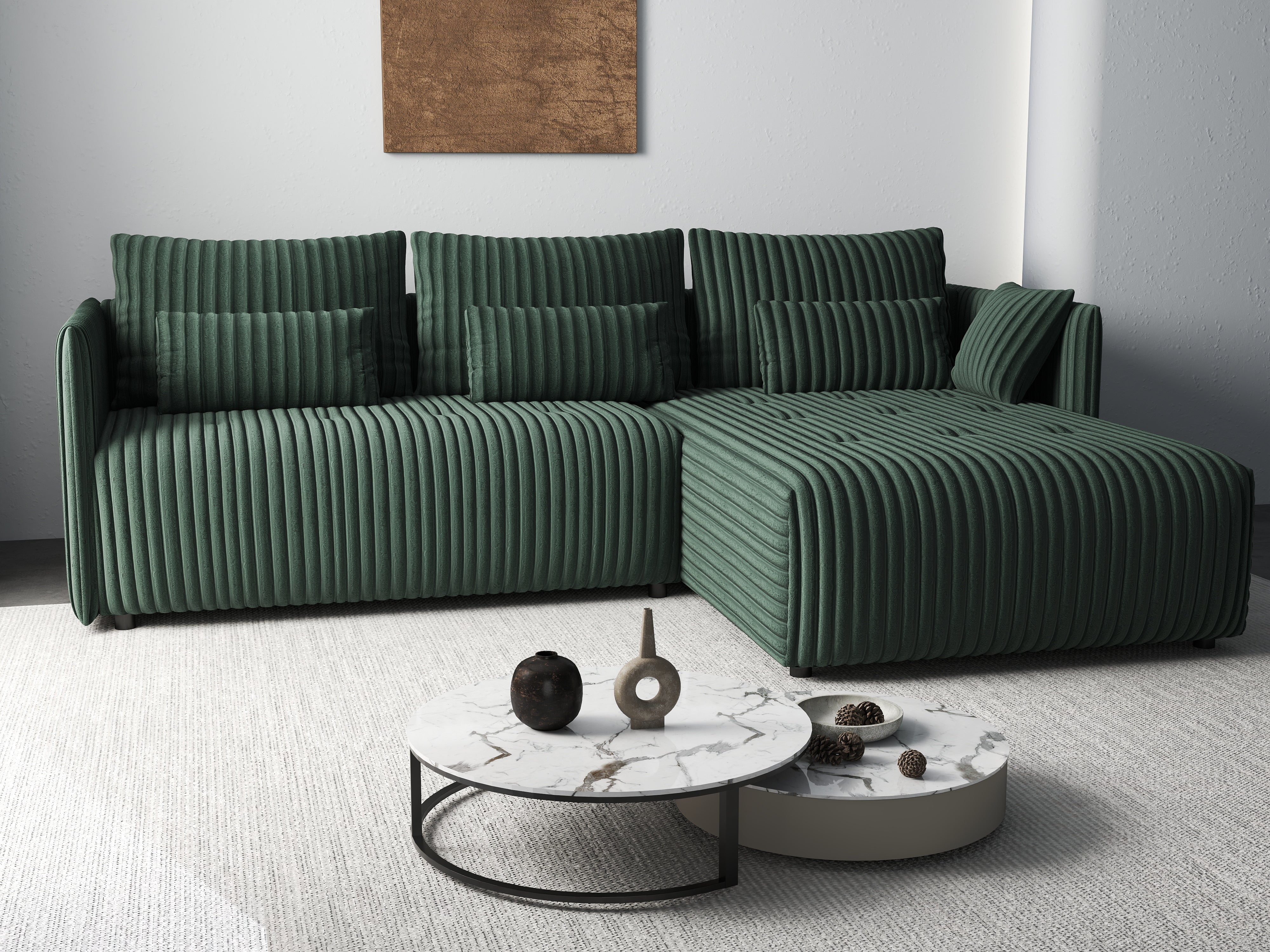 Colțar extensibil dumonde cu ladă de depozitare si sezut confortabil din spuma HR, Malta Ambience Verde 235x185 cm Fabrica