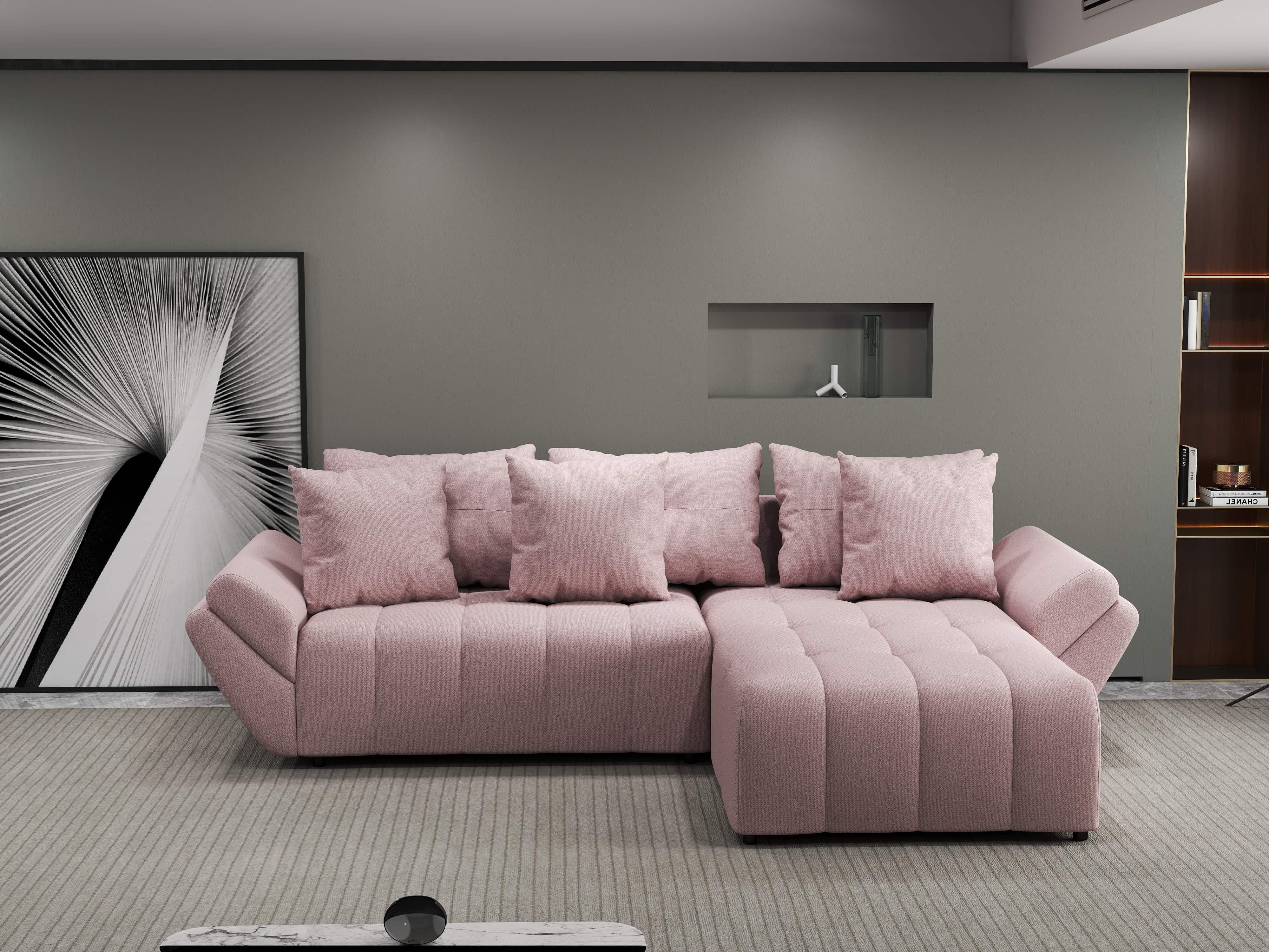 Colțar extensibil dumonde cu ladă de depozitare si sezut confortabil din spuma HR, Berlin Enjoy Roz 280x185 cm II Fabrica