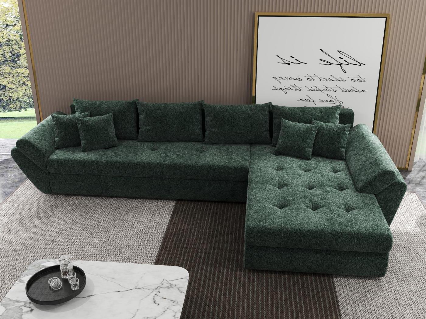 Colțar extensibil dumonde cu ladă de depozitare si sezut confortabil din spuma HR, Loana XL Euphoria Verde II 335x185 cm Fabrica