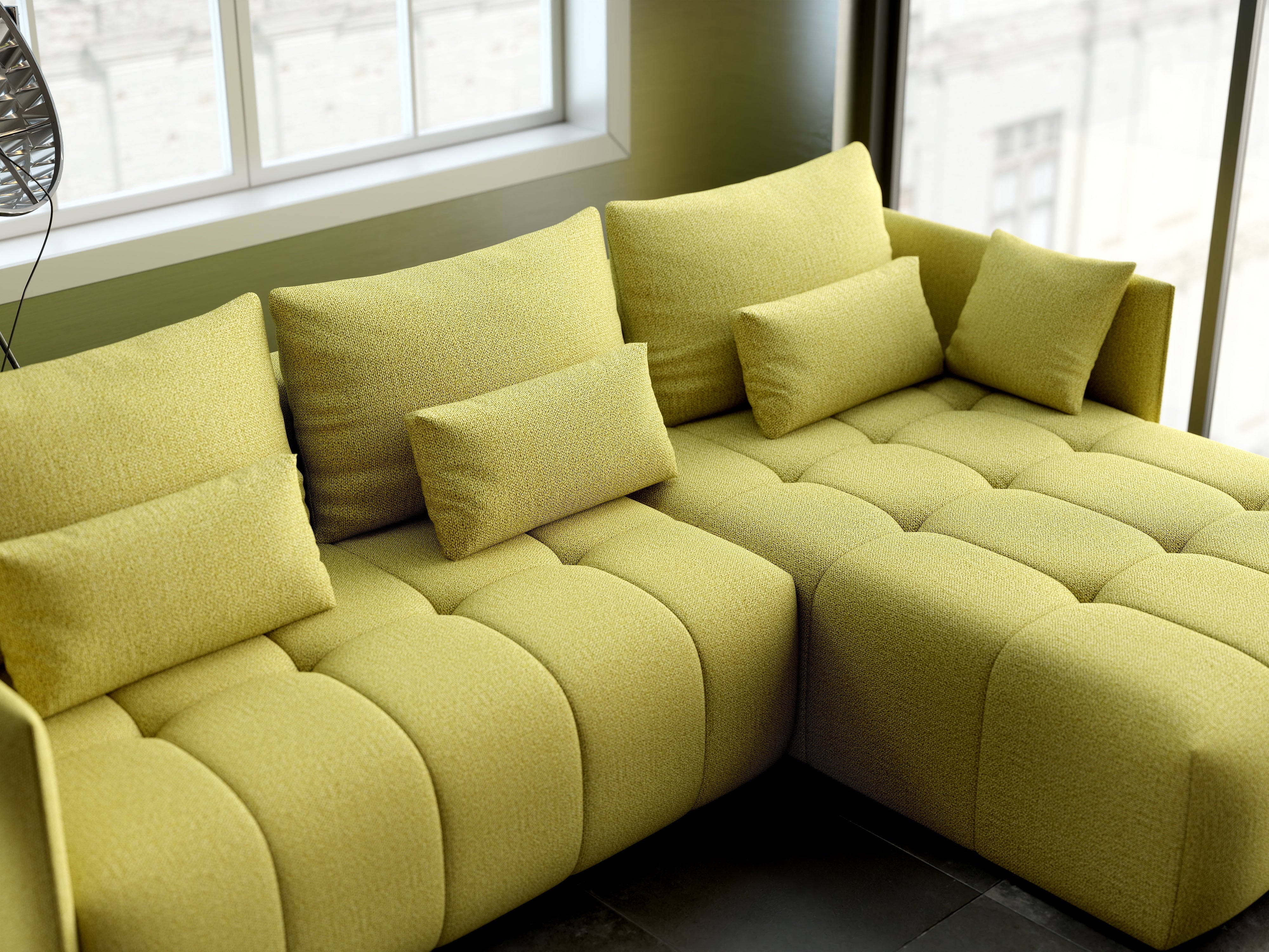 Colțar extensibil dumonde cu ladă de depozitare si sezut confortabil din spuma HR, Malta Enjoy Green II 235x185 cm Fabrica