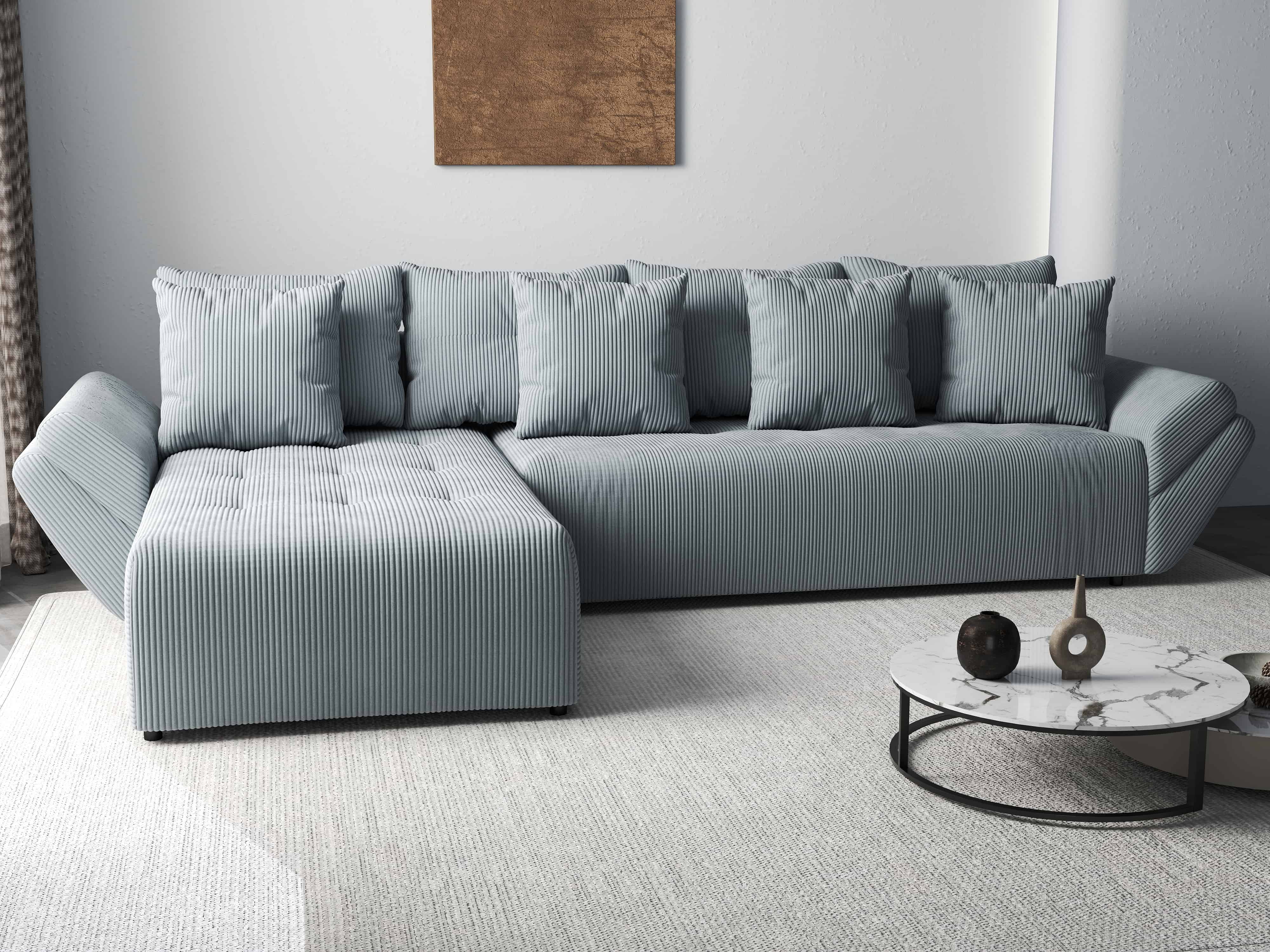 Colțar extensibil dumonde cu ladă de depozitare si sezut confortabil din spuma HR, Berlin XL Zoom Grey 350x185 cm Fabrica