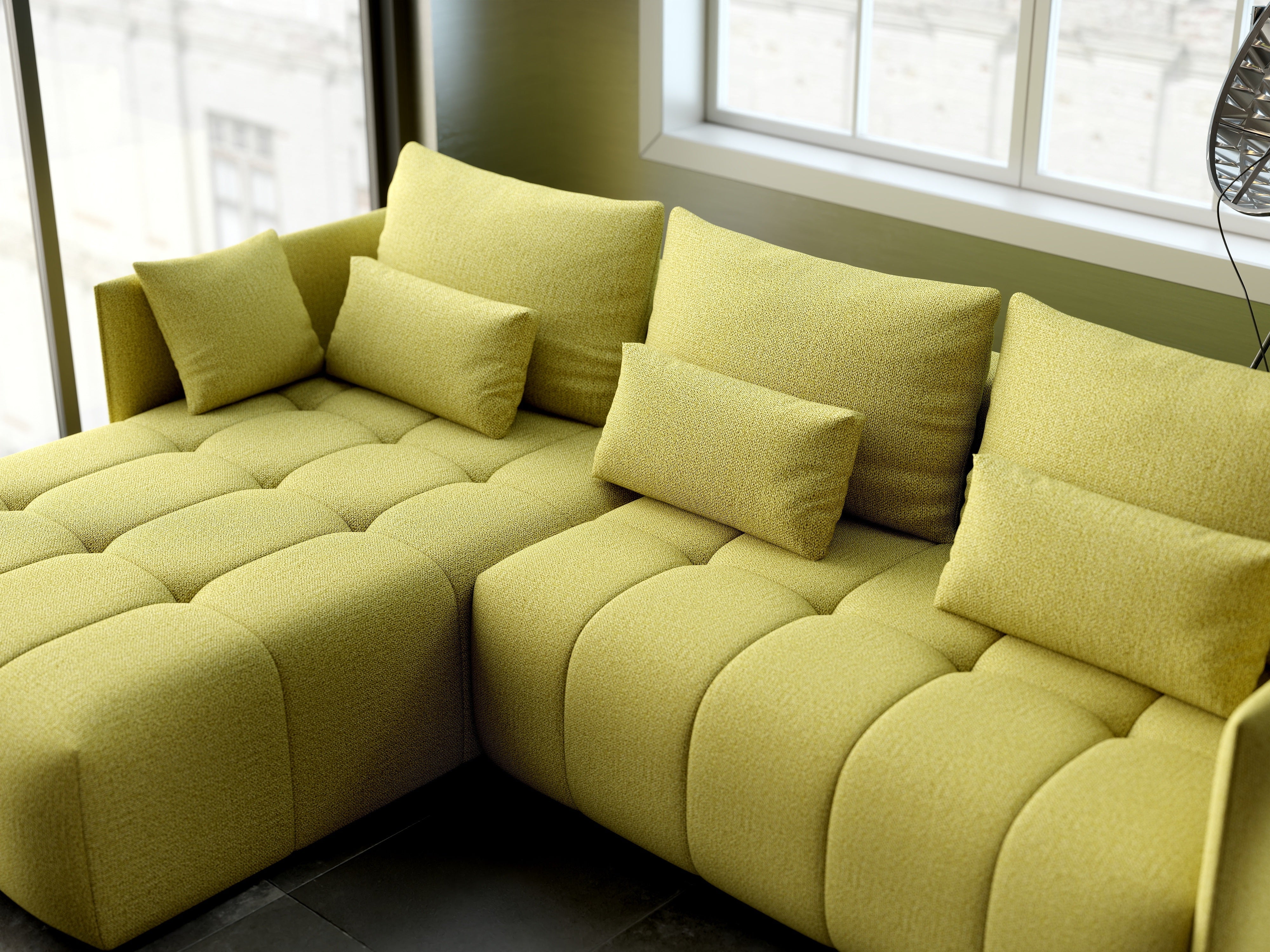 Colțar extensibil dumonde cu ladă de depozitare si sezut confortabil din spuma HR, Malta Enjoy Green 235x185 cm Fabrica