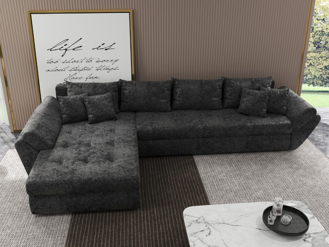 Colțar extensibil dumonde cu ladă de depozitare si sezut confortabil din spuma HR, Loana XL Euphoria Negru 335x185 cm Fabrica