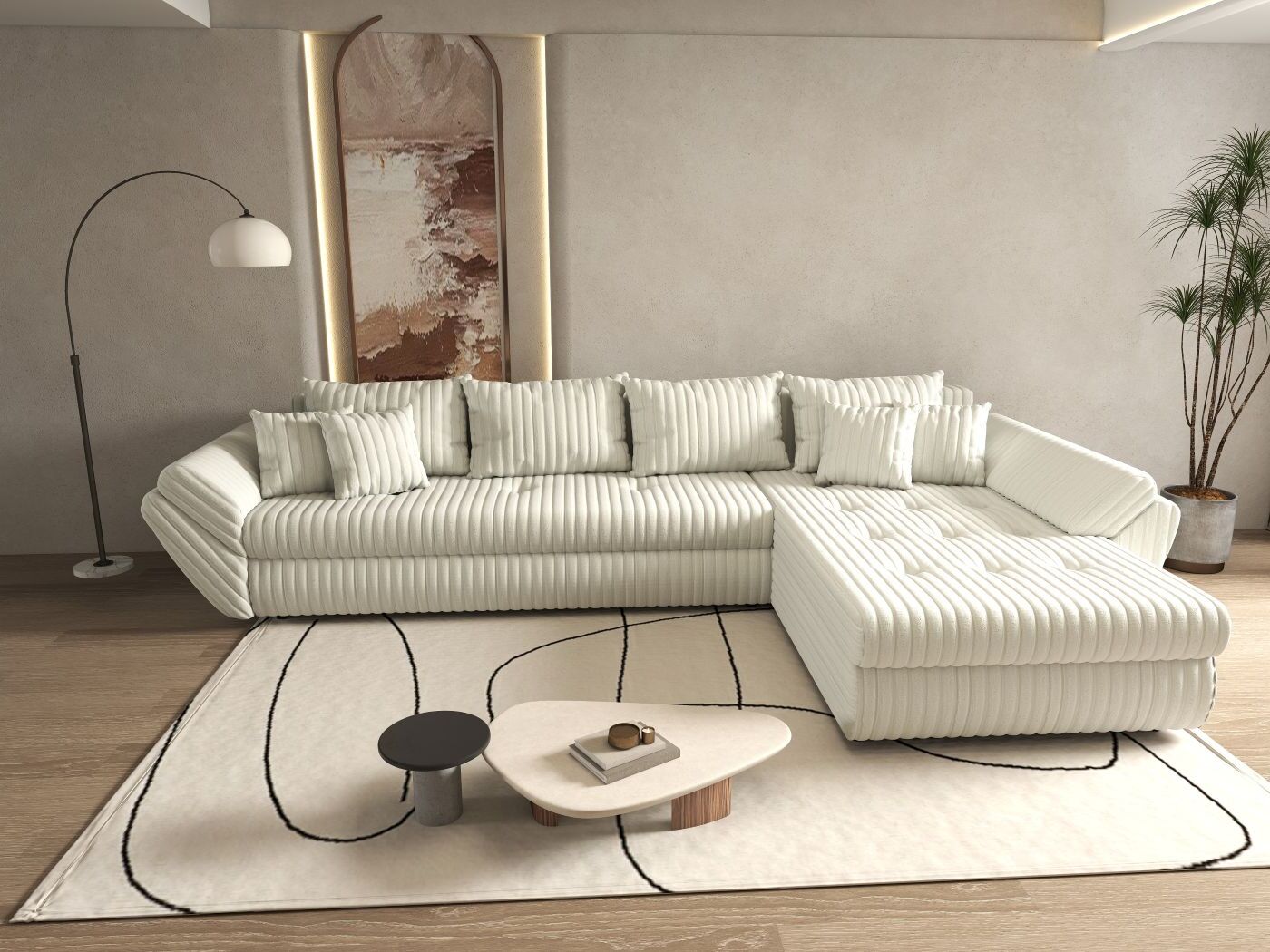 Colțar extensibil dumonde cu ladă de depozitare si sezut confortabil din spuma HR, Loana XL Ambience Ivory II 335x185 cm Fabrica