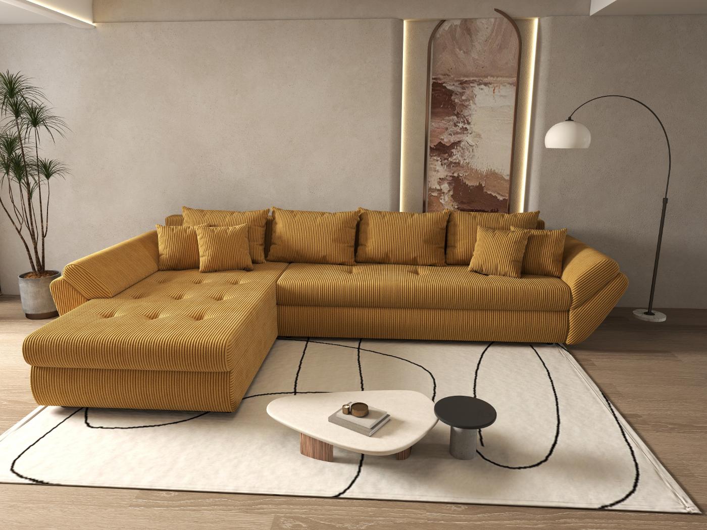 Colțar extensibil dumonde cu ladă de depozitare si sezut confortabil din spuma HR, Loana XL Zoom Mustar 335x185 cm Fabrica