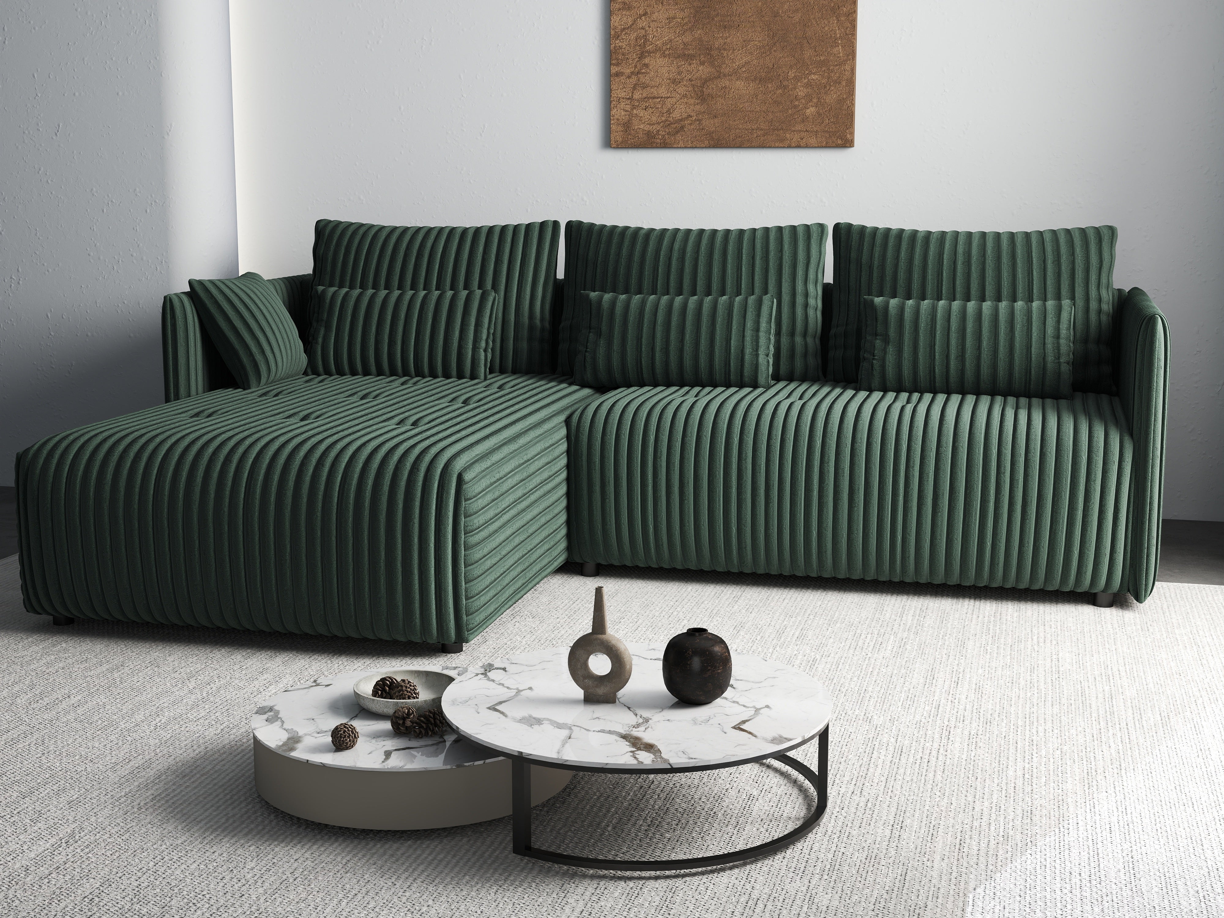 Colțar extensibil dumonde cu ladă de depozitare si sezut confortabil din spuma HR, Malta Ambience Verde II 235x185 cm Fabrica