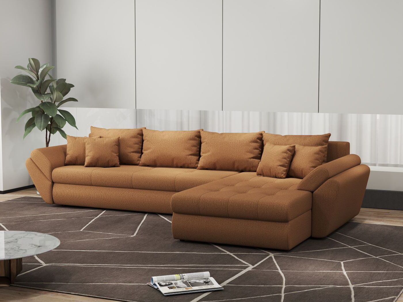 Colțar extensibil dumonde cu ladă de depozitare si sezut confortabil din spuma HR, Loana XL Enjoy Mango II 335x185 cm Fabrica