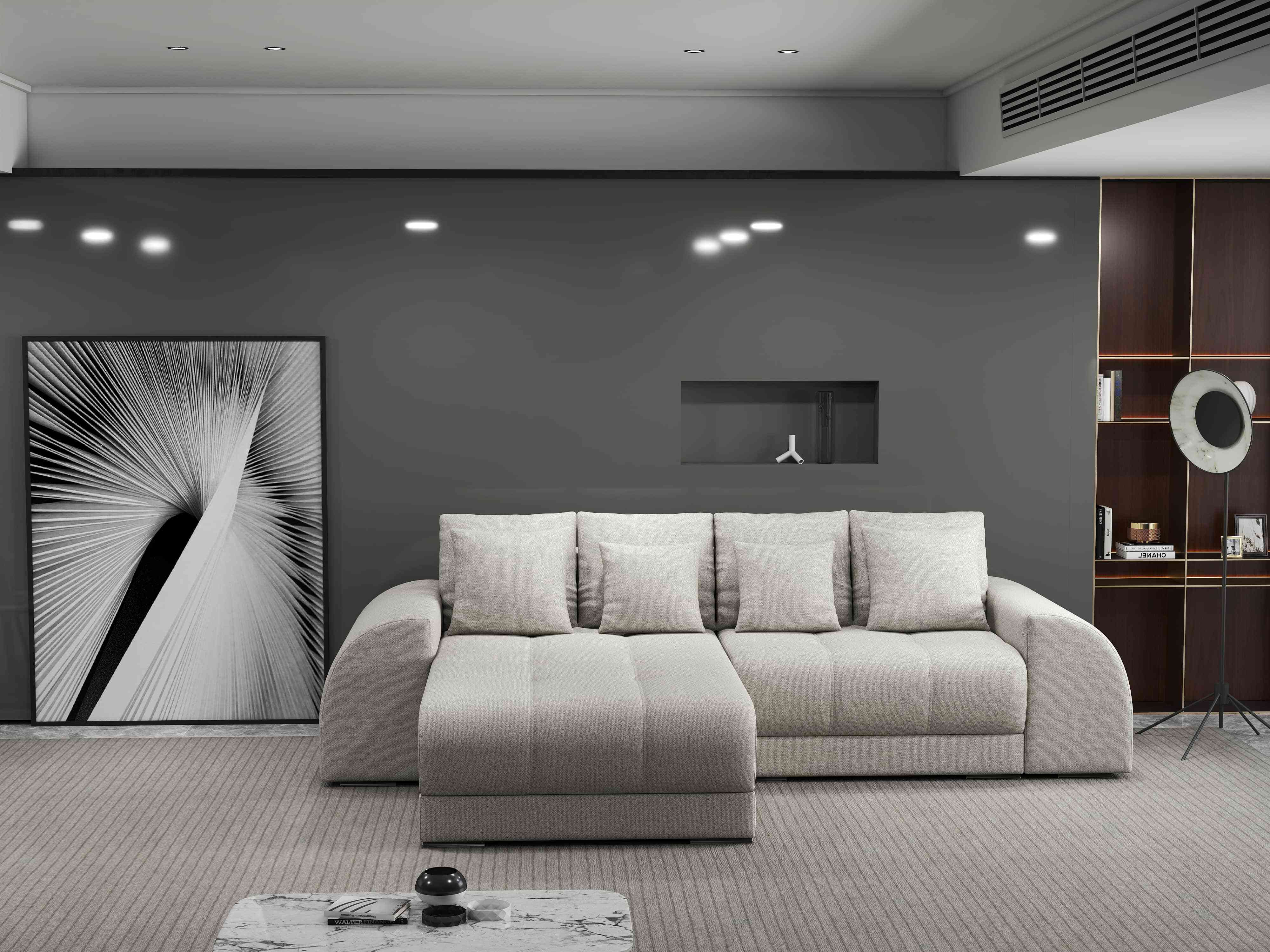 Colțar extensibil dumonde cu ladă de depozitare si sezut confortabil din spuma HR, Verona Enjoy Bej 290x185 cm Fabrica