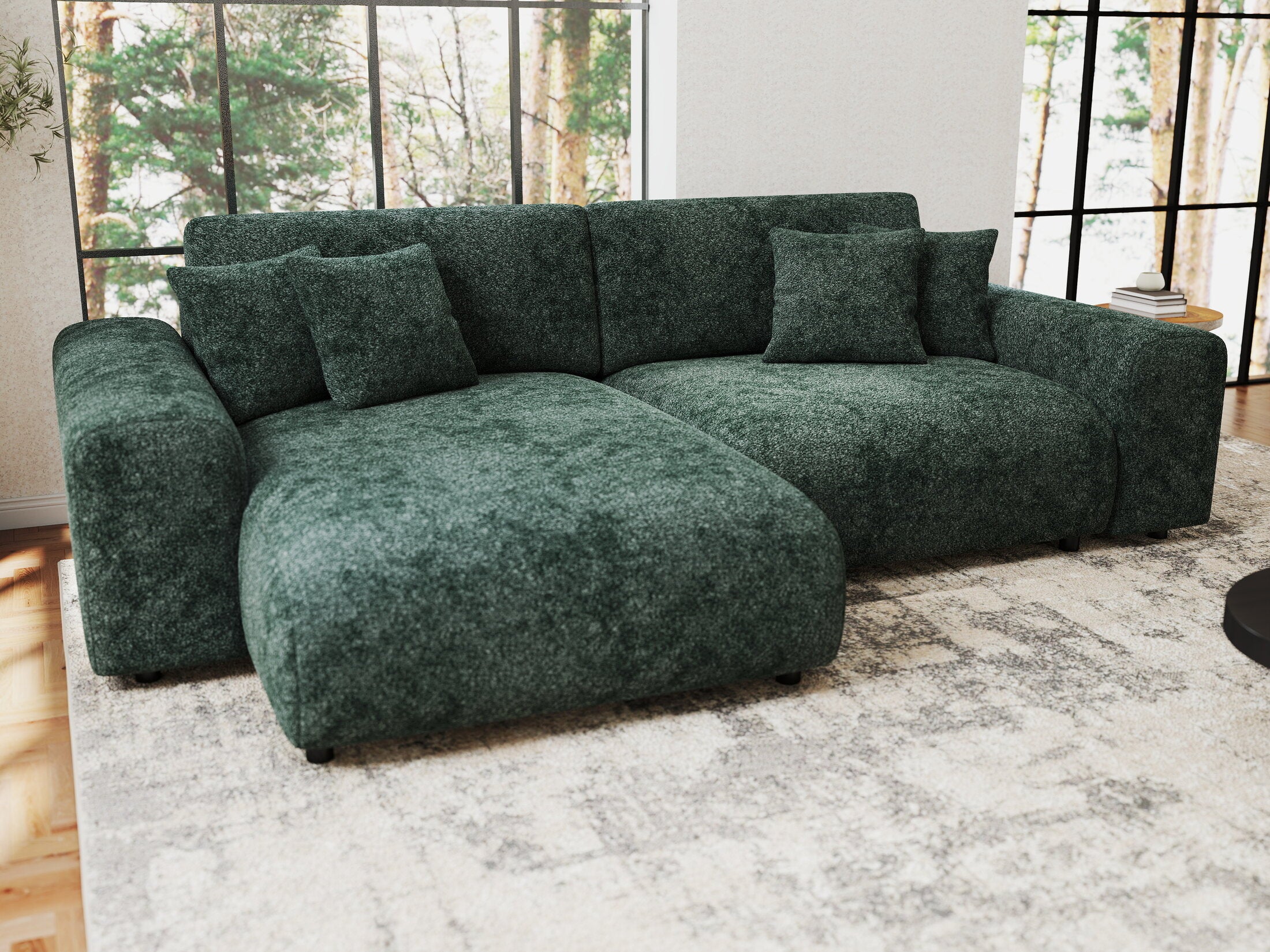 Colțar extensibil dumonde cu ladă de depozitare si sezut confortabil din spuma HR, Sarina Euphoria Verde 255x168 cm