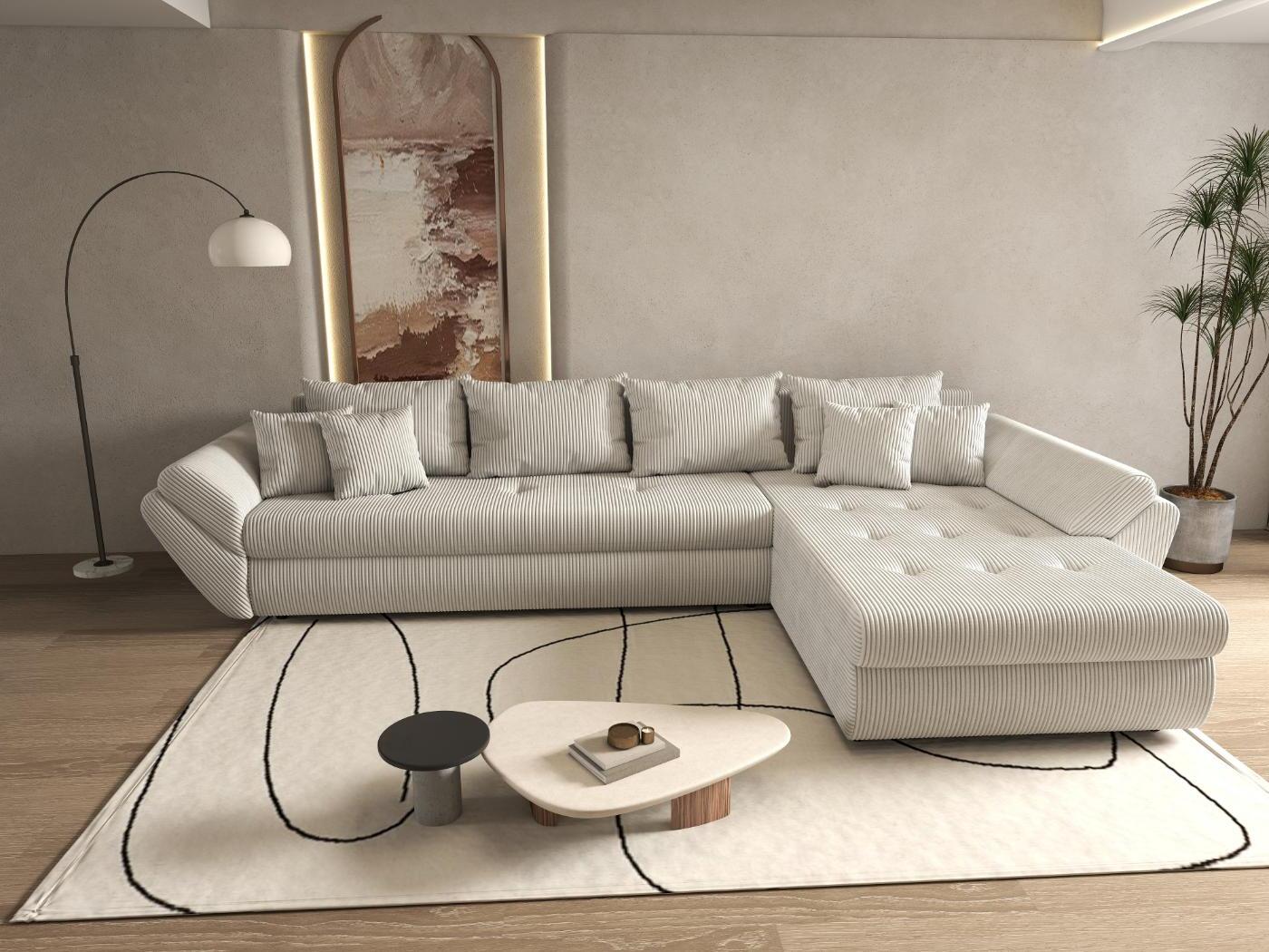 Colțar extensibil dumonde cu ladă de depozitare si sezut confortabil din spuma HR, Loana XL Zoom Cream II 335x185 cm Fabrica