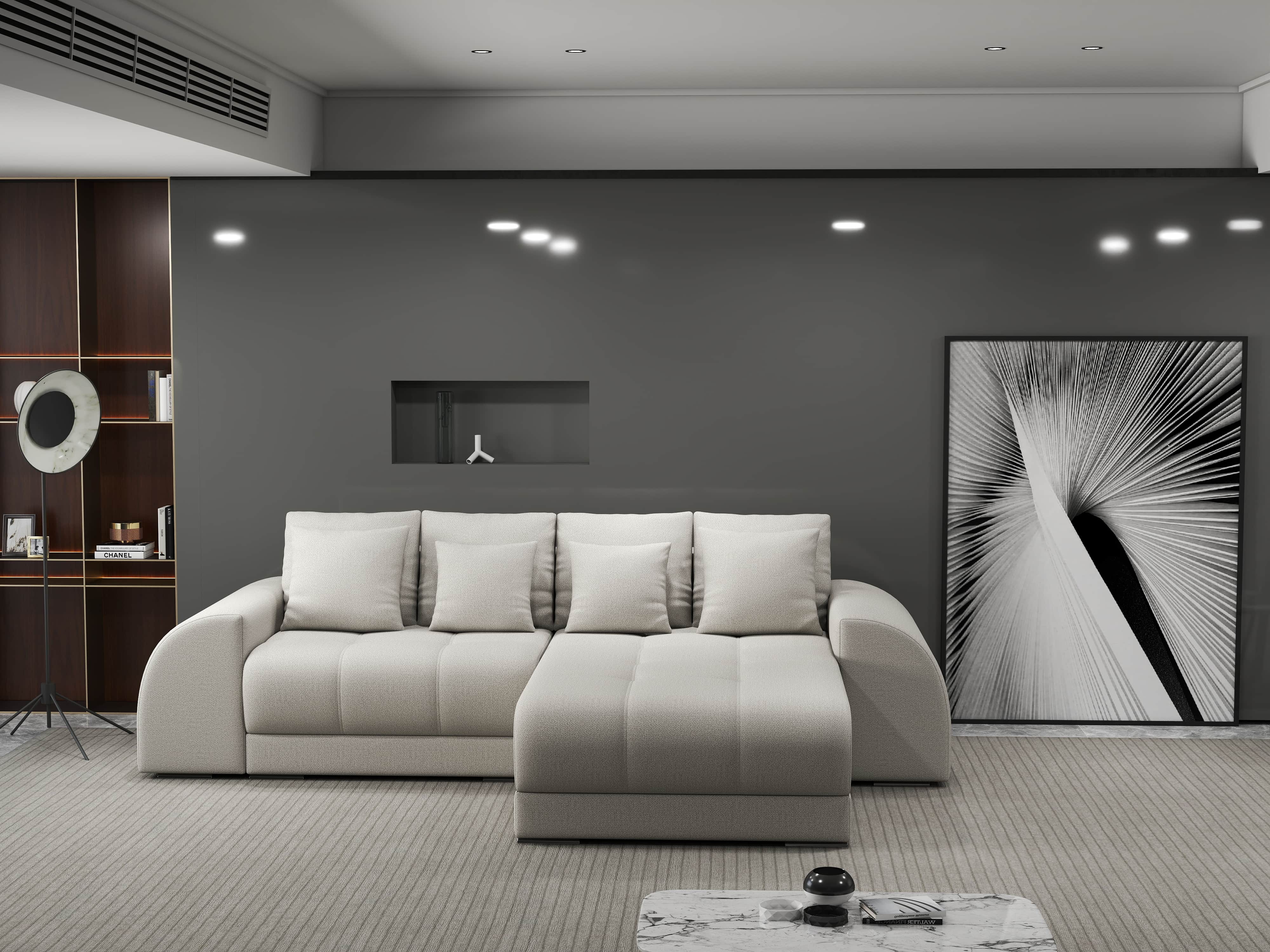Colțar extensibil dumonde cu ladă de depozitare si sezut confortabil din spuma HR, Verona Enjoy Bej II 290x185 cm Fabrica