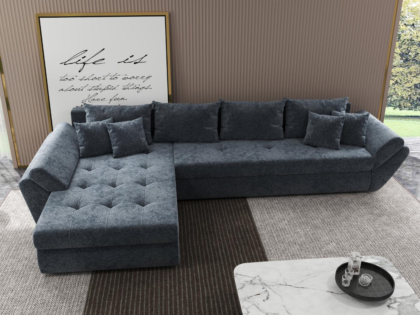 Colțar extensibil dumonde cu ladă de depozitare si sezut confortabil din spuma HR, Loana XL Euphoria Grafit 335x185 cm Fabrica