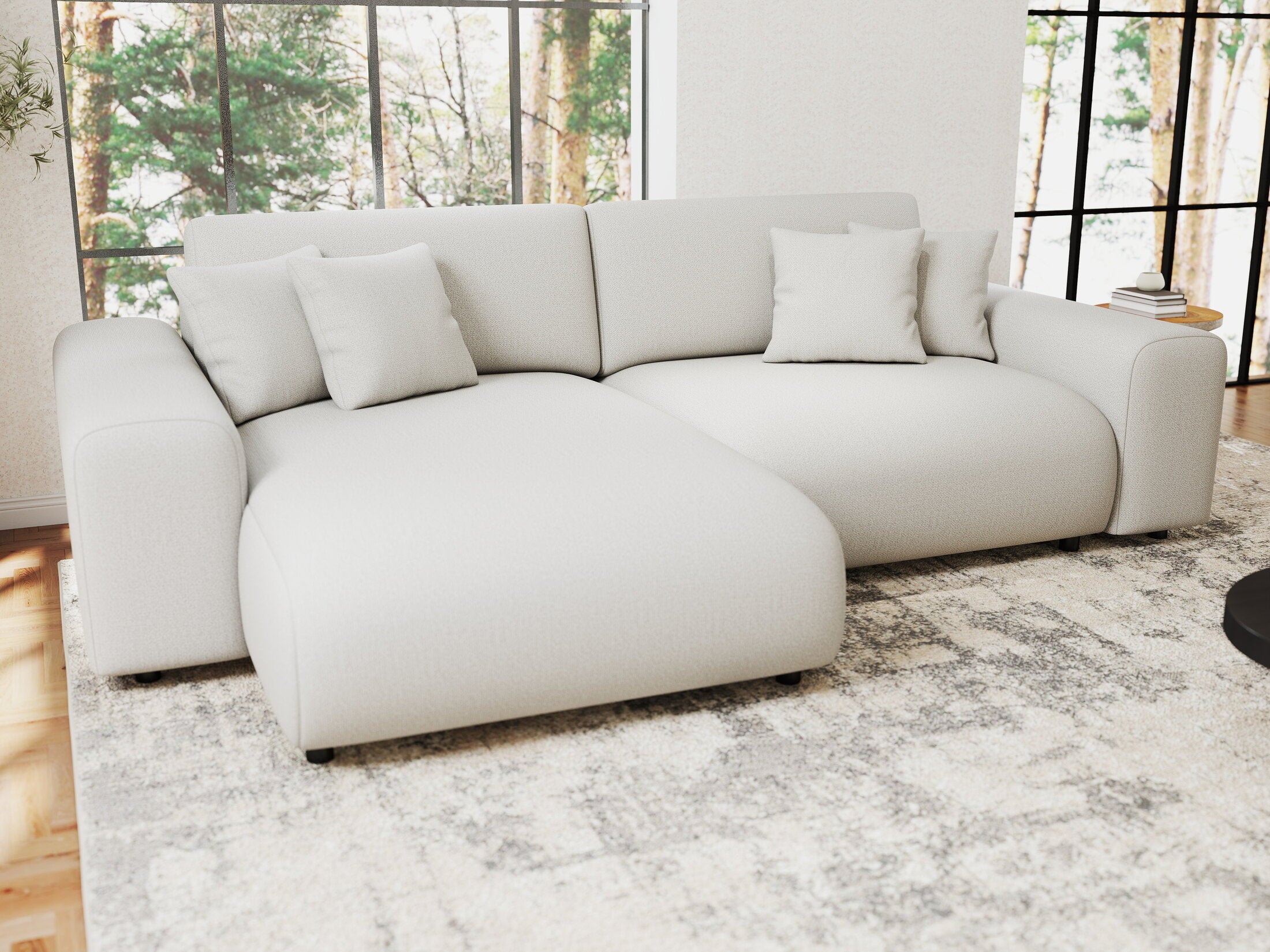 Colțar extensibil dumonde cu ladă de depozitare si sezut confortabil din spuma HR, Sarina Enjoy Bej 255x168 cm