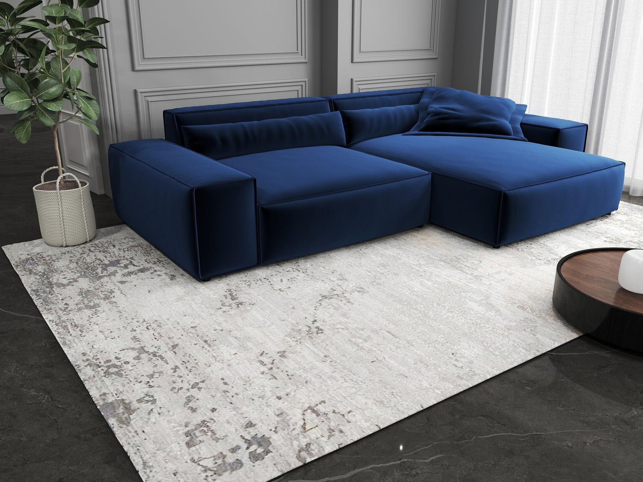 Colțar dumonde cu șezut confortabil din spumă HR, Marvelo Royal Albastru Navy 264x175 cm II