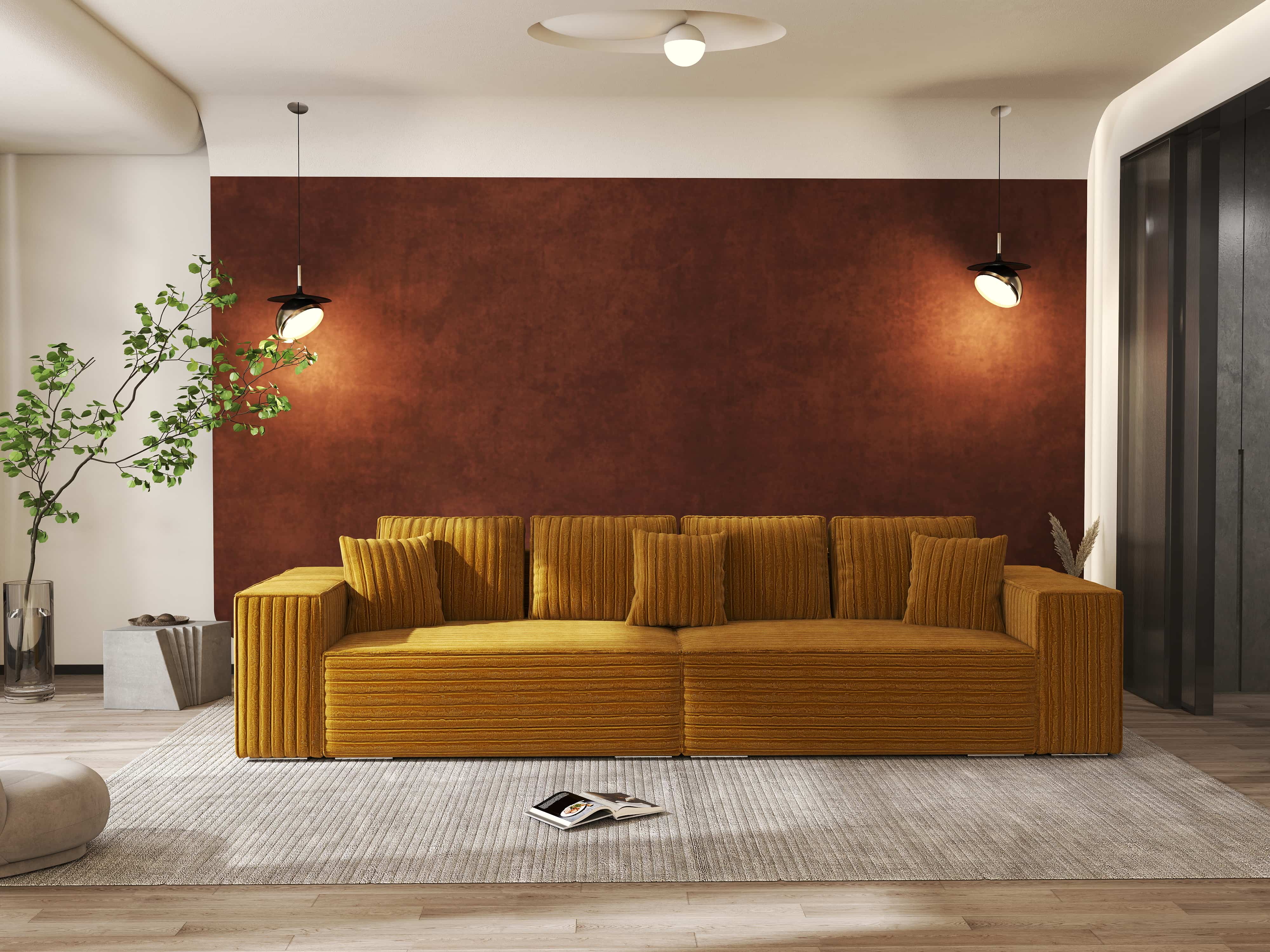 Canapea extensibilă dumonde cu ladă de depozitare si sezut confortabil din spuma HR, Dream Ambience Mustar 310x100 cm Fabrica