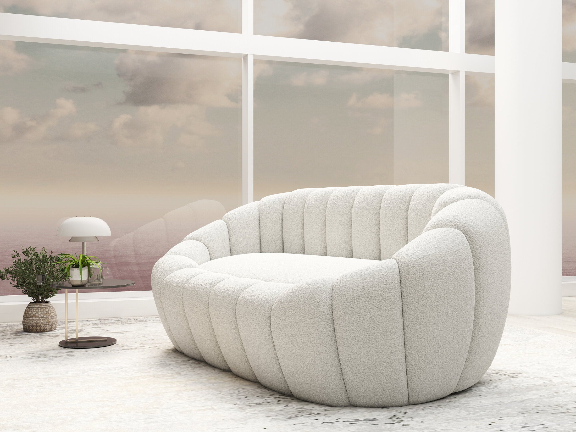 Fotoliu dumonde tapitat Alb modern Isandro 148x92cm