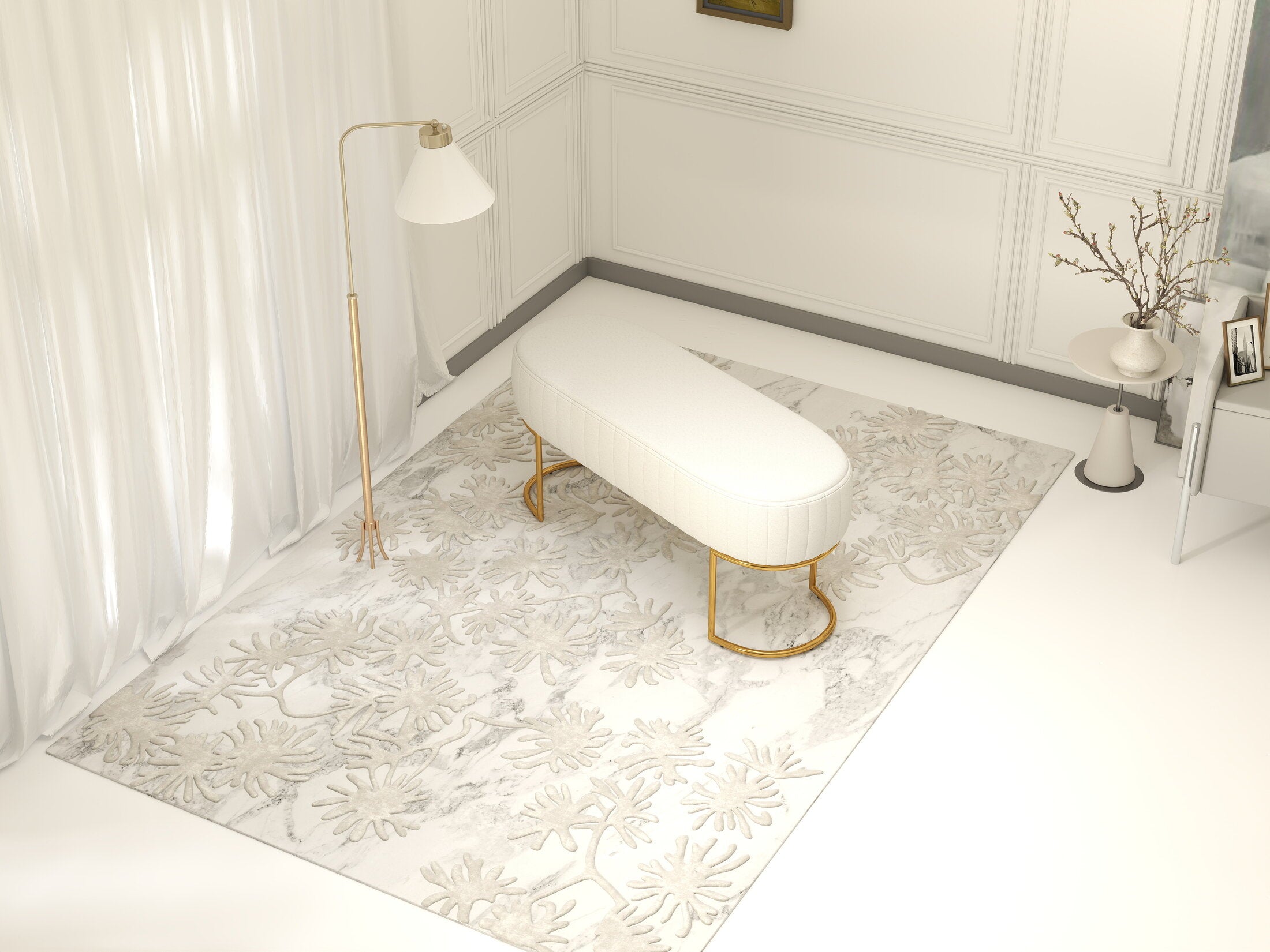 Fotoliu dumonde tapitat Bej modern Aurelio 100x43cm