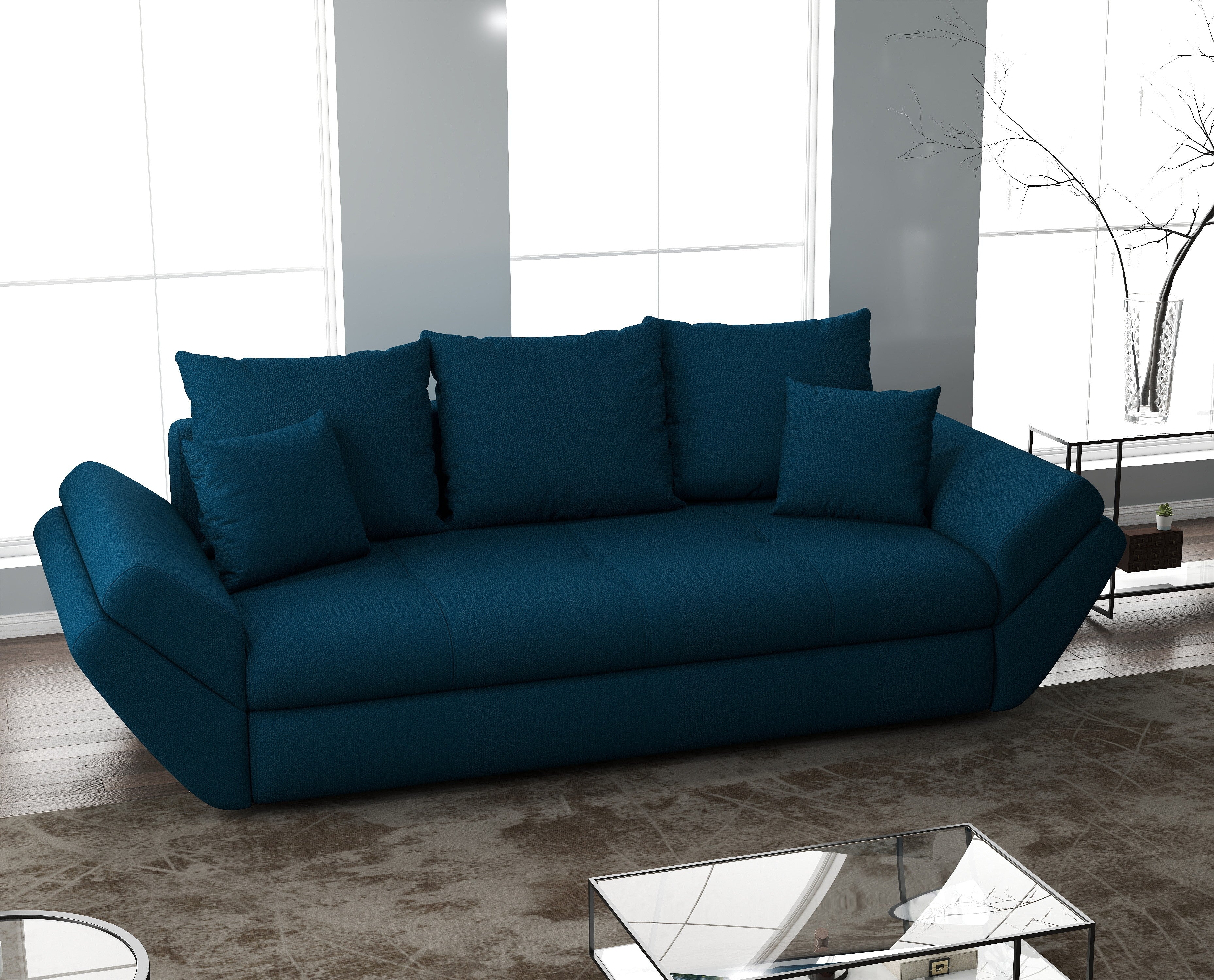 Canapea extensibilă dumonde cu ladă de depozitare si sezut confortabil din spuma HR, Loana Enjoy Petrol 250x100 cm Fabrica