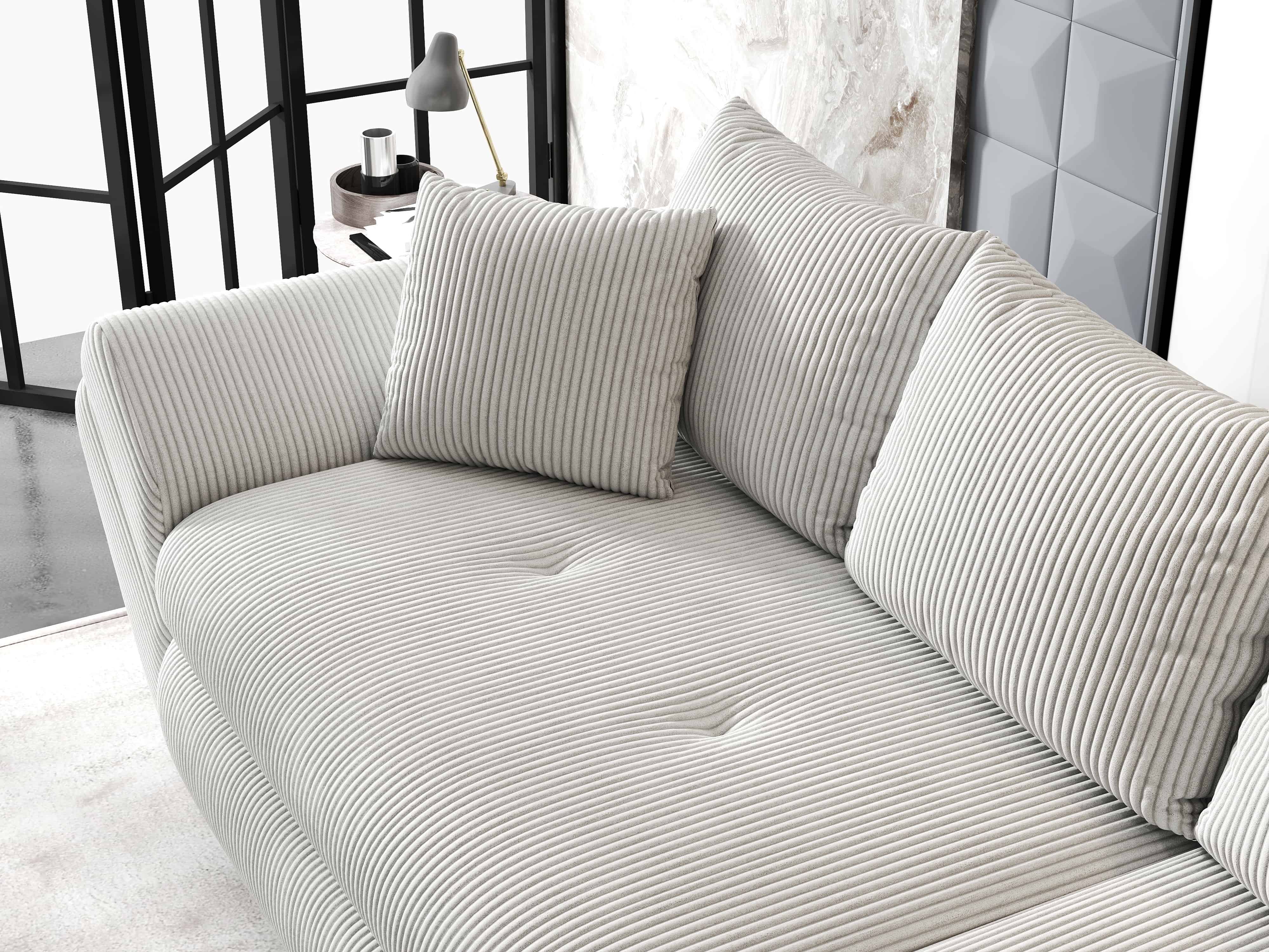 Canapea extensibilă dumonde cu ladă de depozitare si sezut confortabil din spuma HR, Loana Zoom Cream 300x100 cm Fabrica