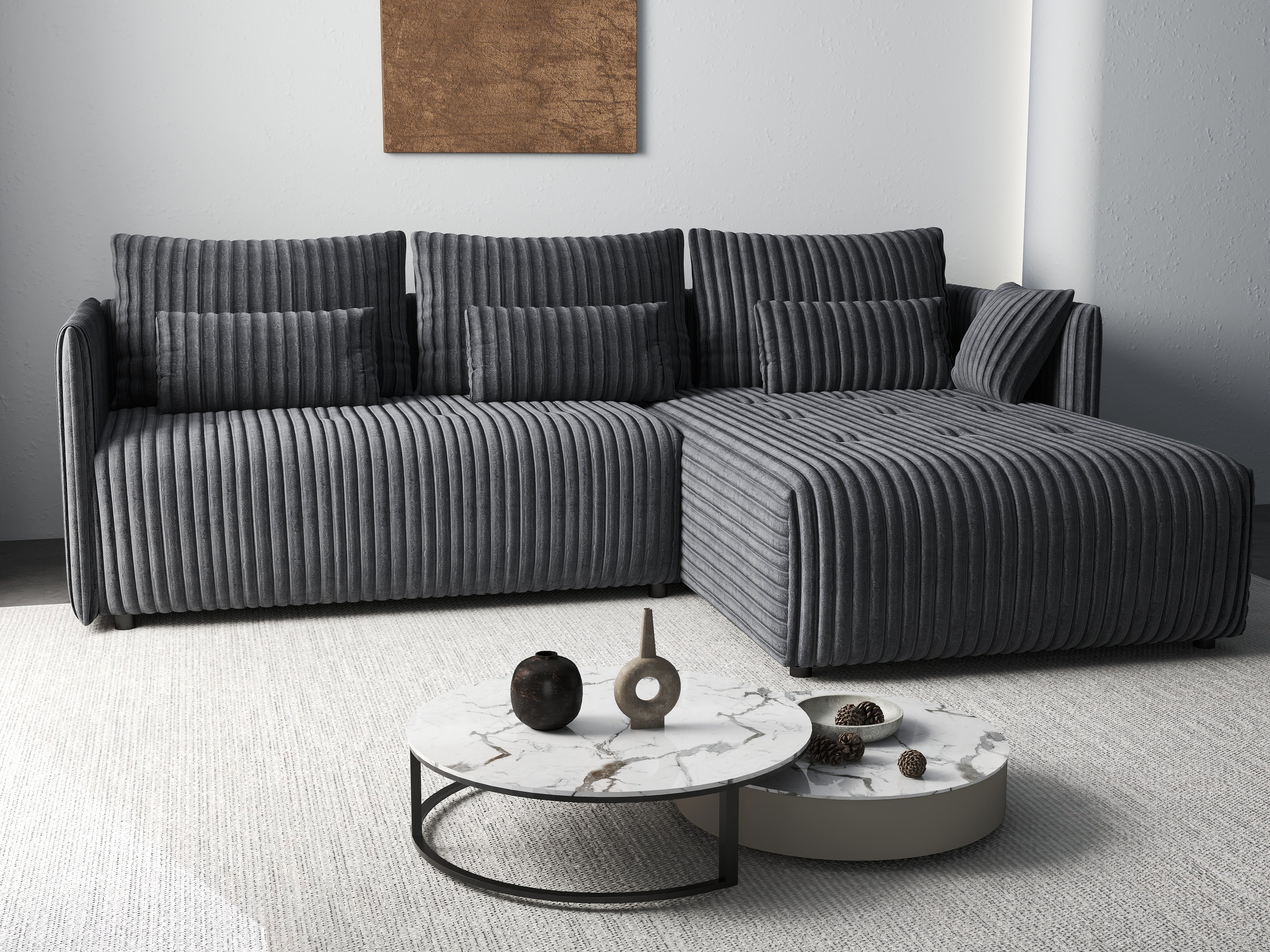 Colțar extensibil dumonde cu ladă de depozitare si sezut confortabil din spuma HR, Malta Ambience Grey 235x185 cm Fabrica