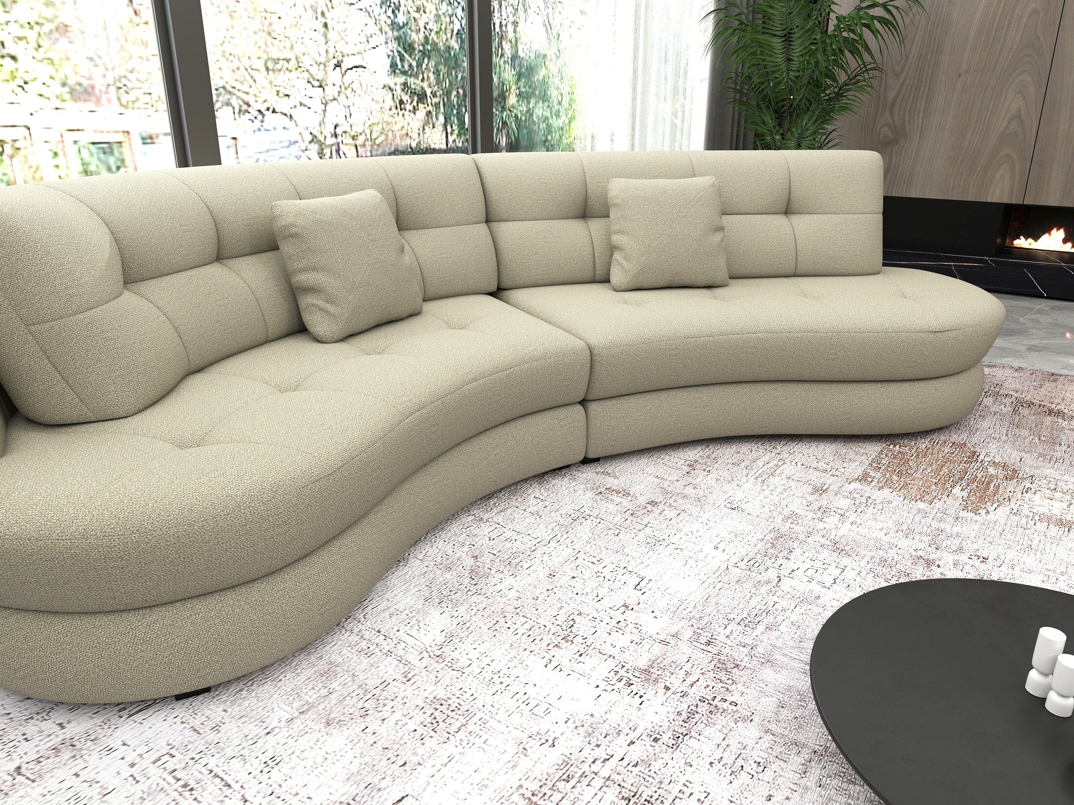 Canapea semirotunda dumonde cu șezut confortabil din spumă HR, Roma Enjoy Bej 300x160 cm