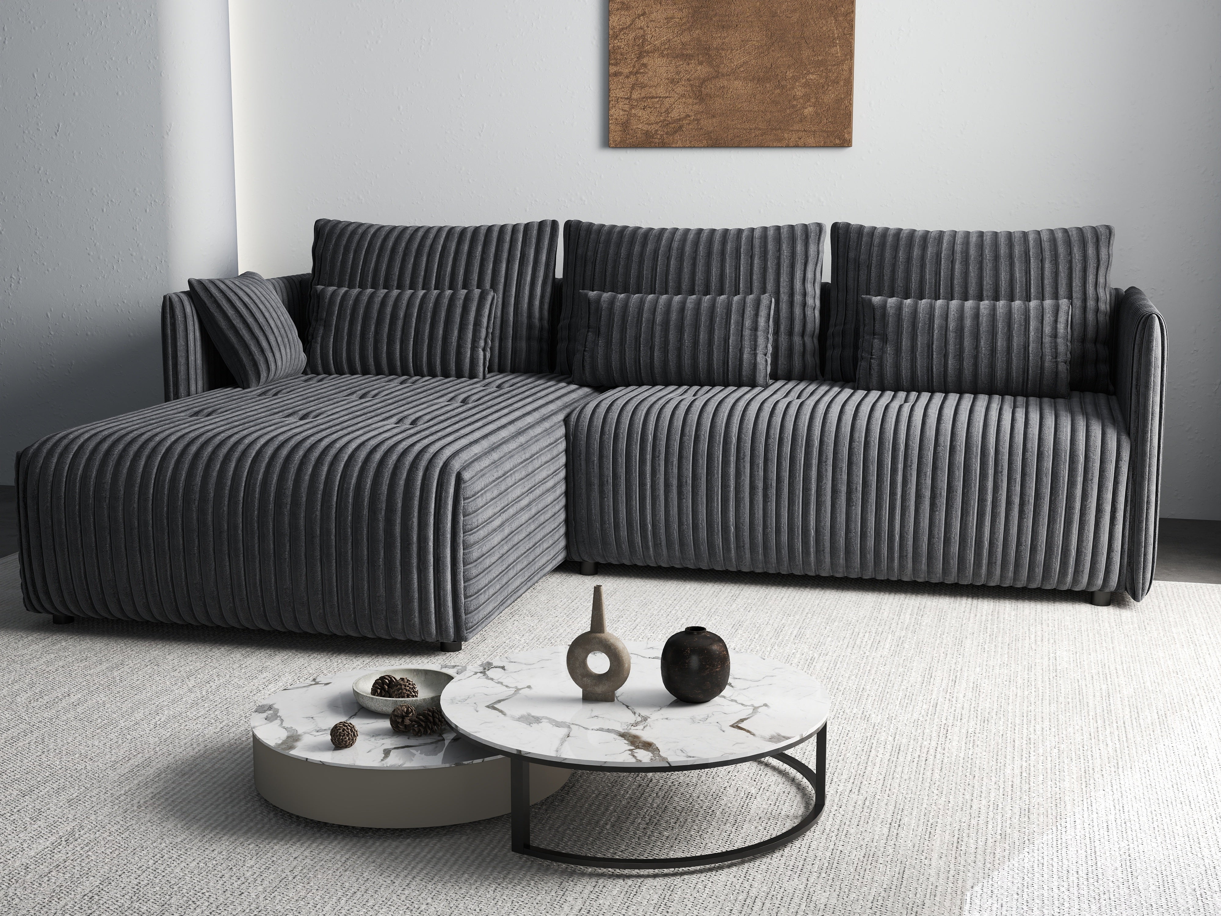 Colțar extensibil dumonde cu ladă de depozitare si sezut confortabil din spuma HR, Malta Ambience Grey 235x185 cm Fabrica