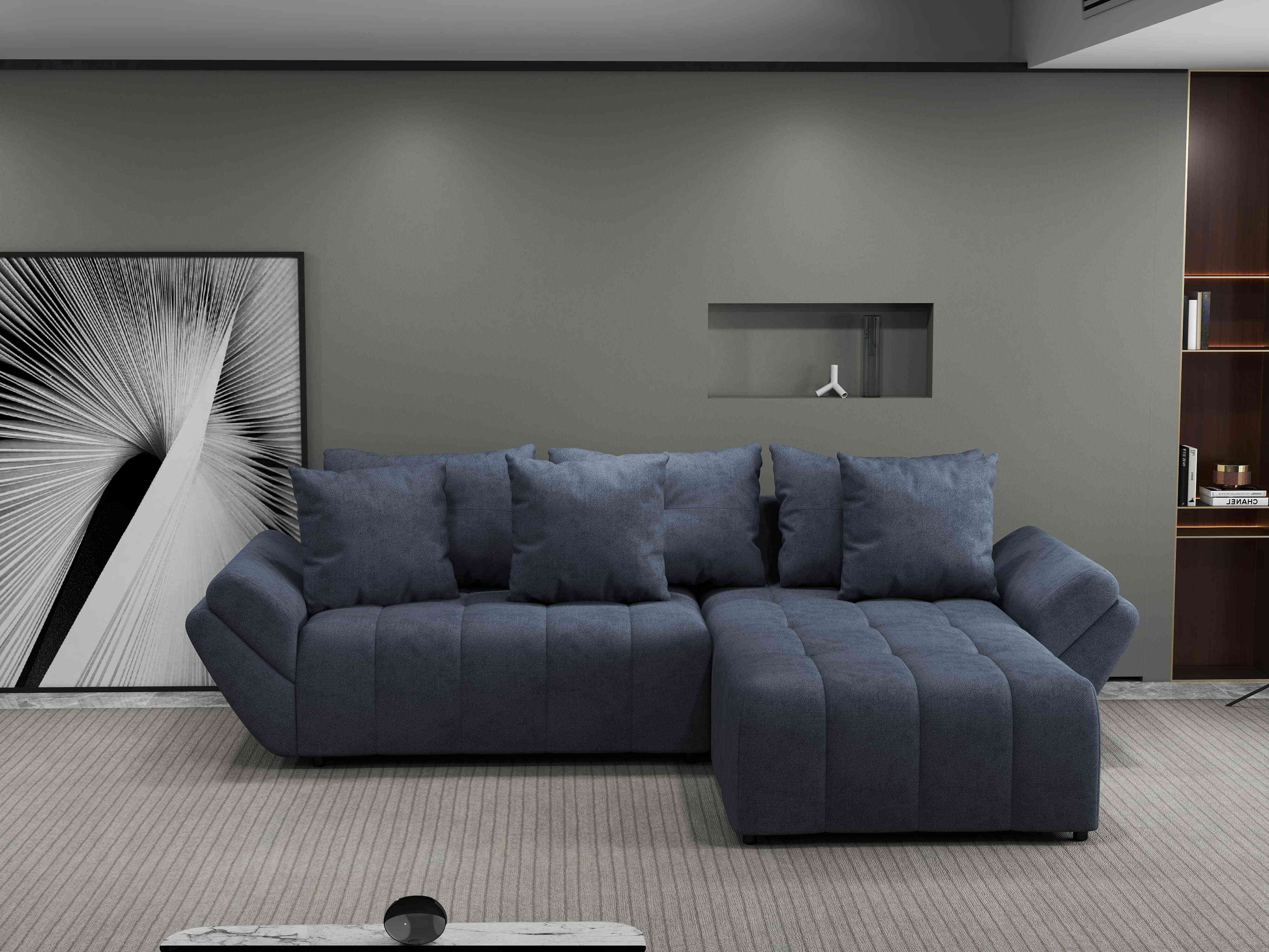 Colțar extensibil dumonde cu ladă de depozitare si sezut confortabil din spuma HR, Berlin Enjoy Antracit II 280x185 cm Fabrica