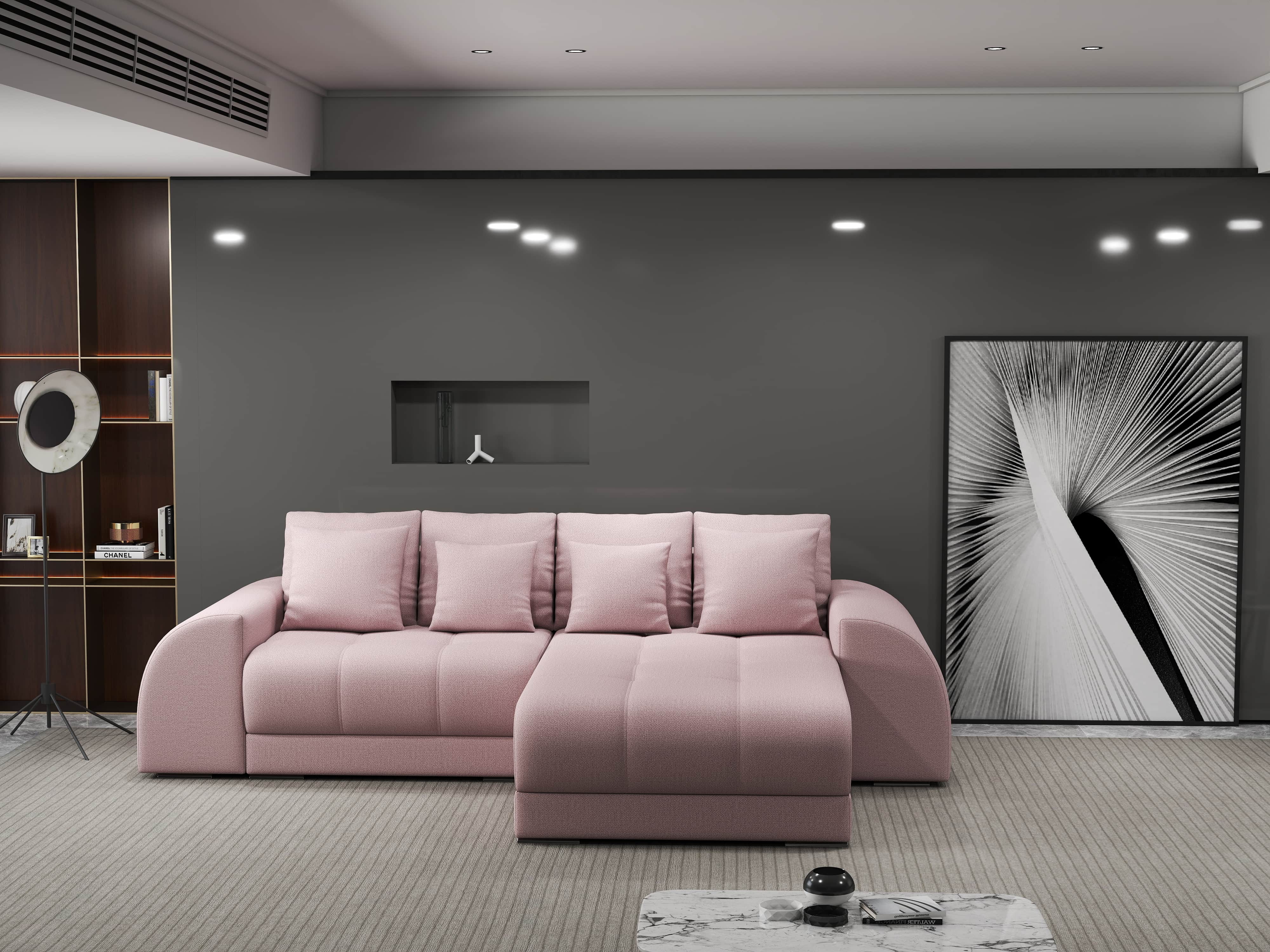 Colțar extensibil dumonde cu ladă de depozitare si sezut confortabil din spuma HR, Verona Enjoy Roz II 290x185 cm Fabrica