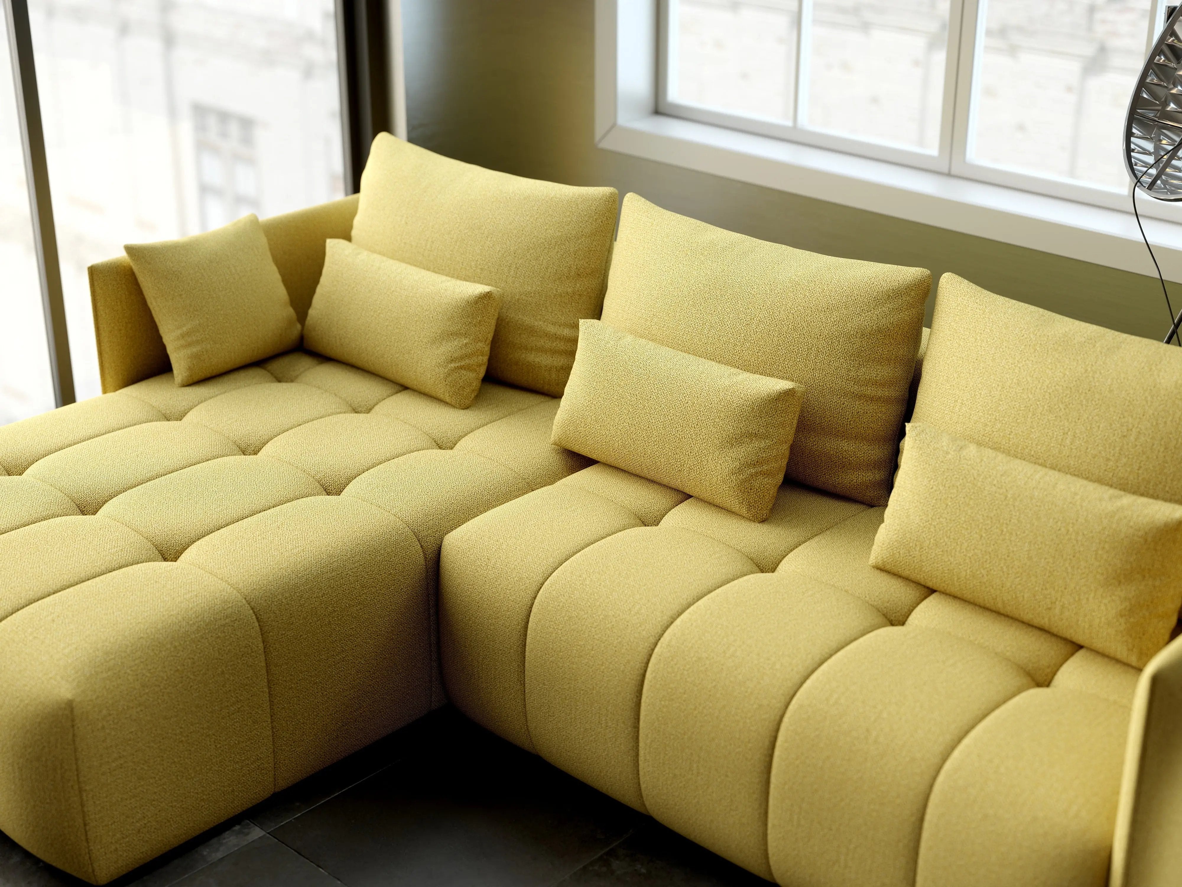 Colțar extensibil dumonde cu ladă de depozitare si sezut confortabil din spuma HR, Malta Enjoy Melon 235x185 cm Fabrica