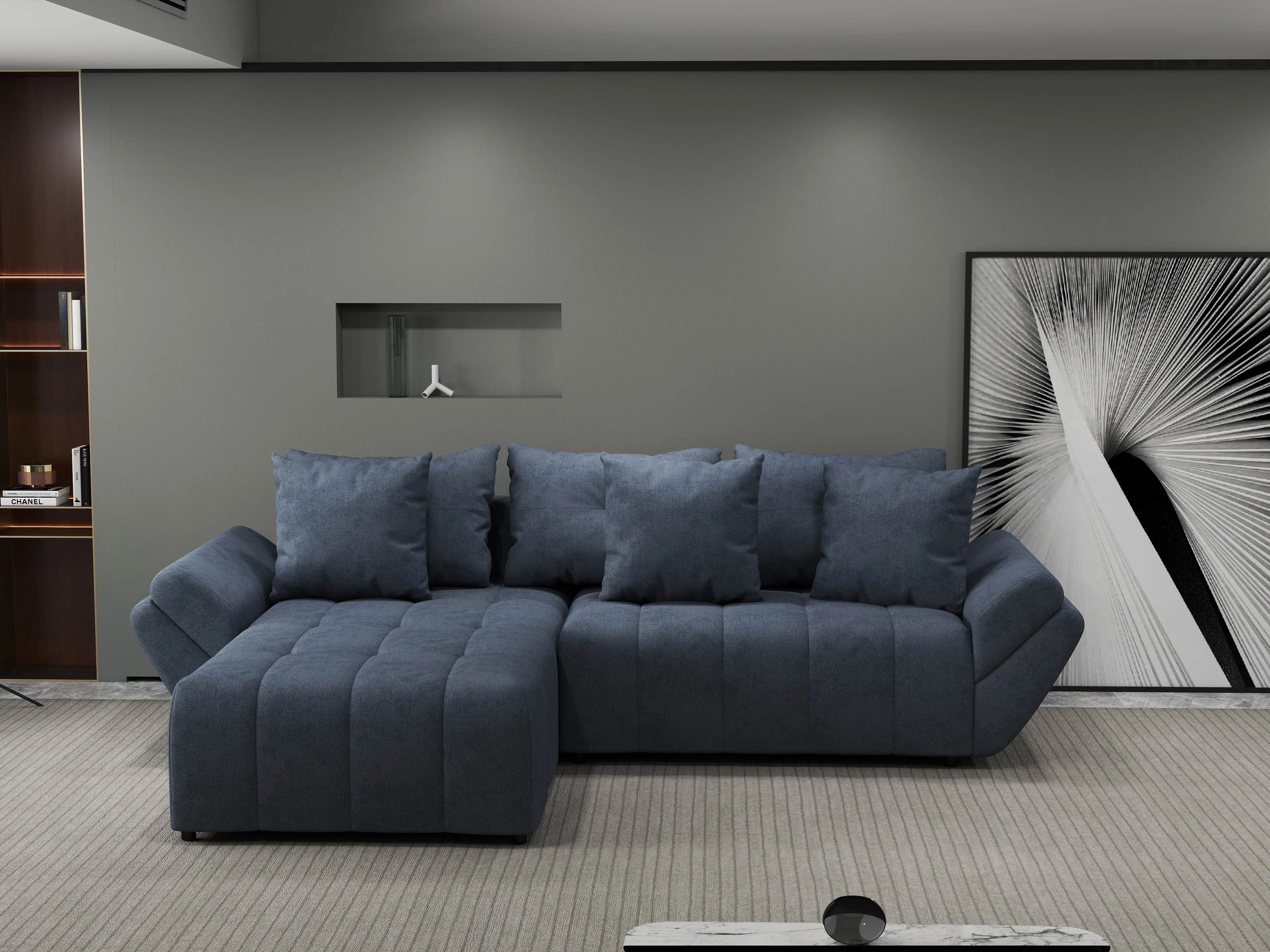 Colțar extensibil dumonde cu ladă de depozitare si sezut confortabil din spuma HR, Berlin Grey 280x185 cm Fabrica