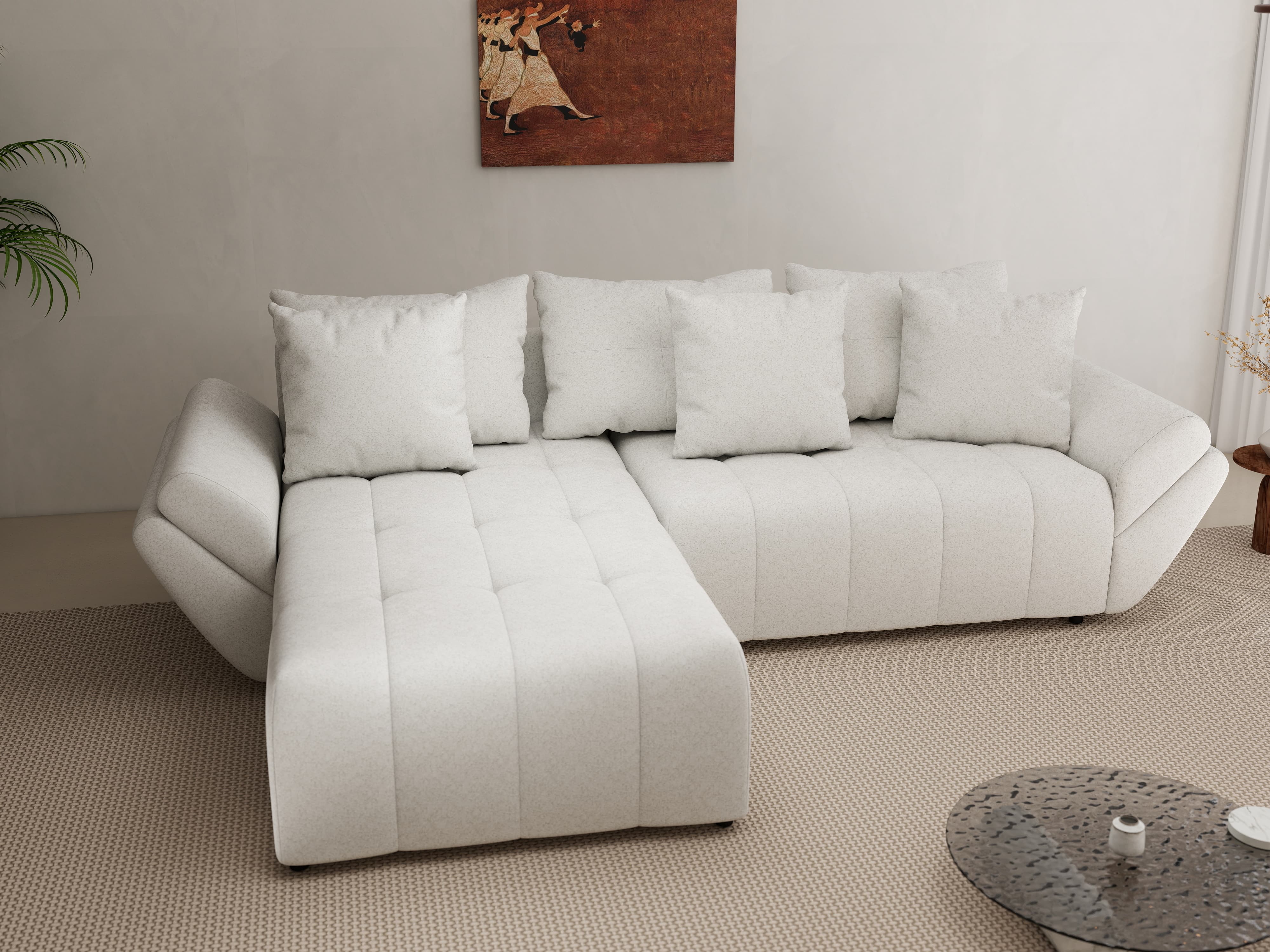 Colțar extensibil dumonde cu ladă de depozitare si sezut confortabil din spuma HR, Berlin Euphoria Ivory 280x185 cm Fabrica