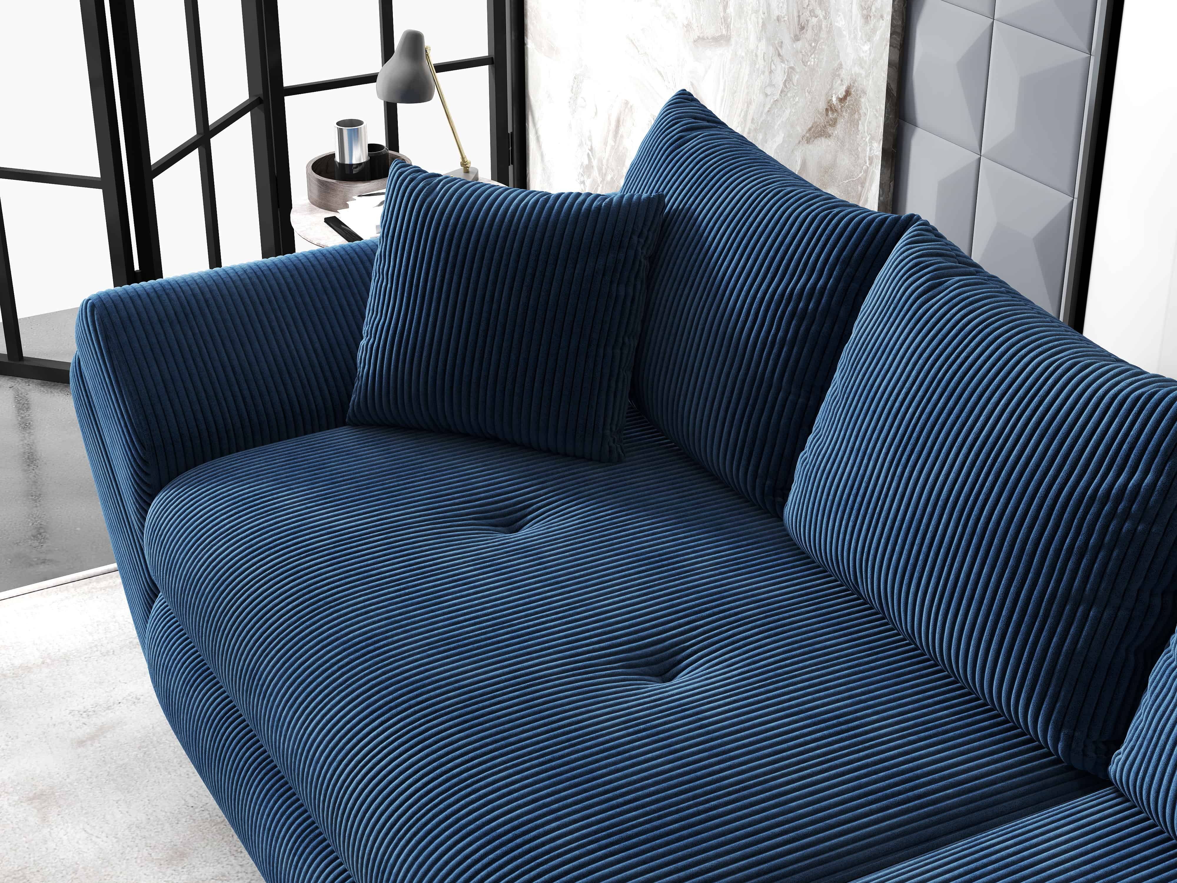 Canapea extensibilă dumonde cu ladă de depozitare si sezut confortabil din spuma HR, Loana Zoom Albastru 300x100 cm Fabrica