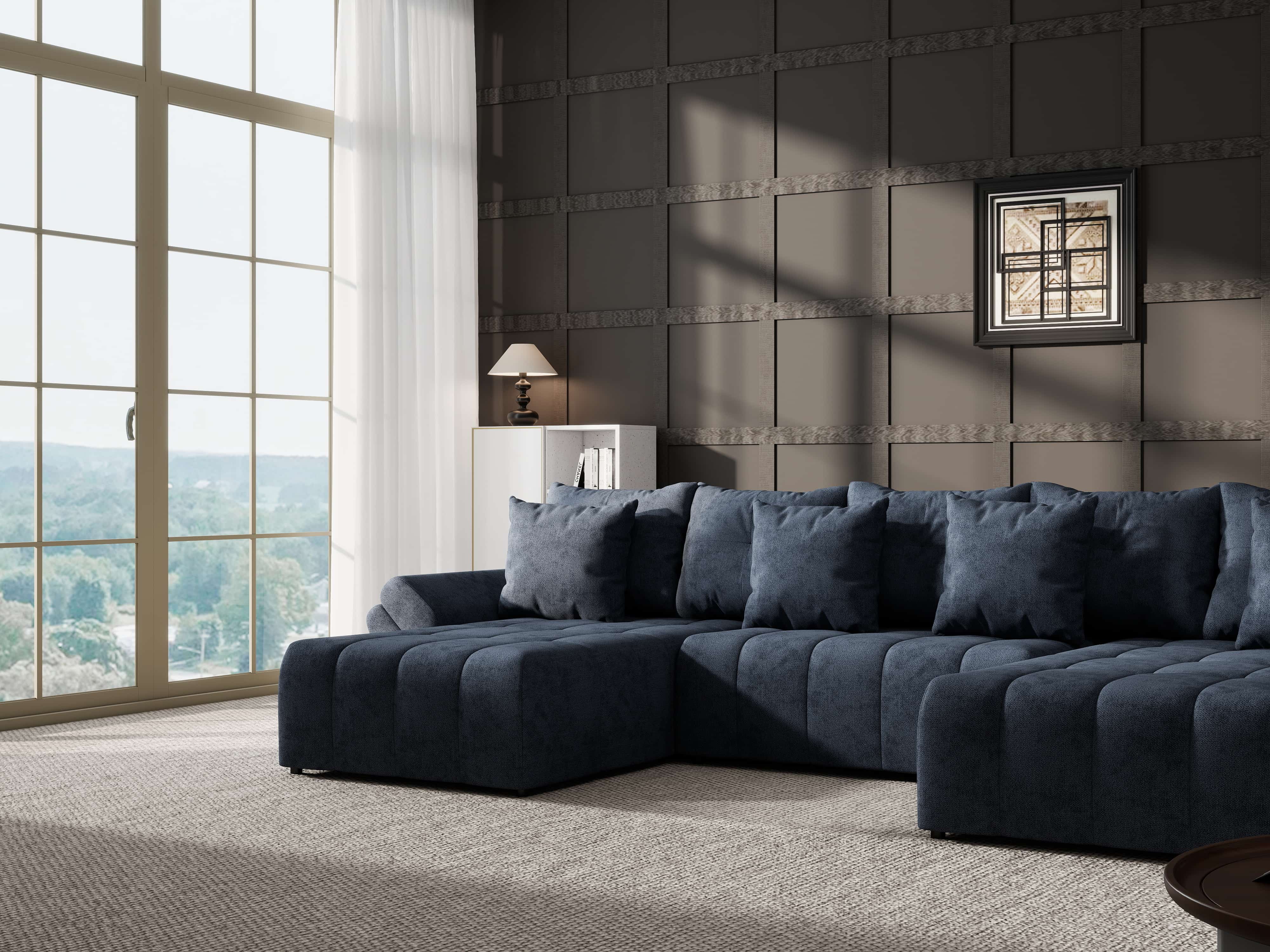 Colțar extensibil dumonde cu ladă de depozitare si sezut confortabil din spuma HR, Berlin U Enjoy Antracit 380x180 cm Fabrica