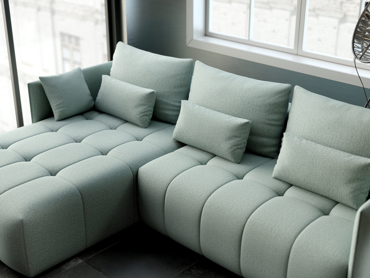 Colțar extensibil dumonde cu ladă de depozitare si sezut confortabil din spuma HR, Malta Enjoy Mint 235x185 cm Fabrica
