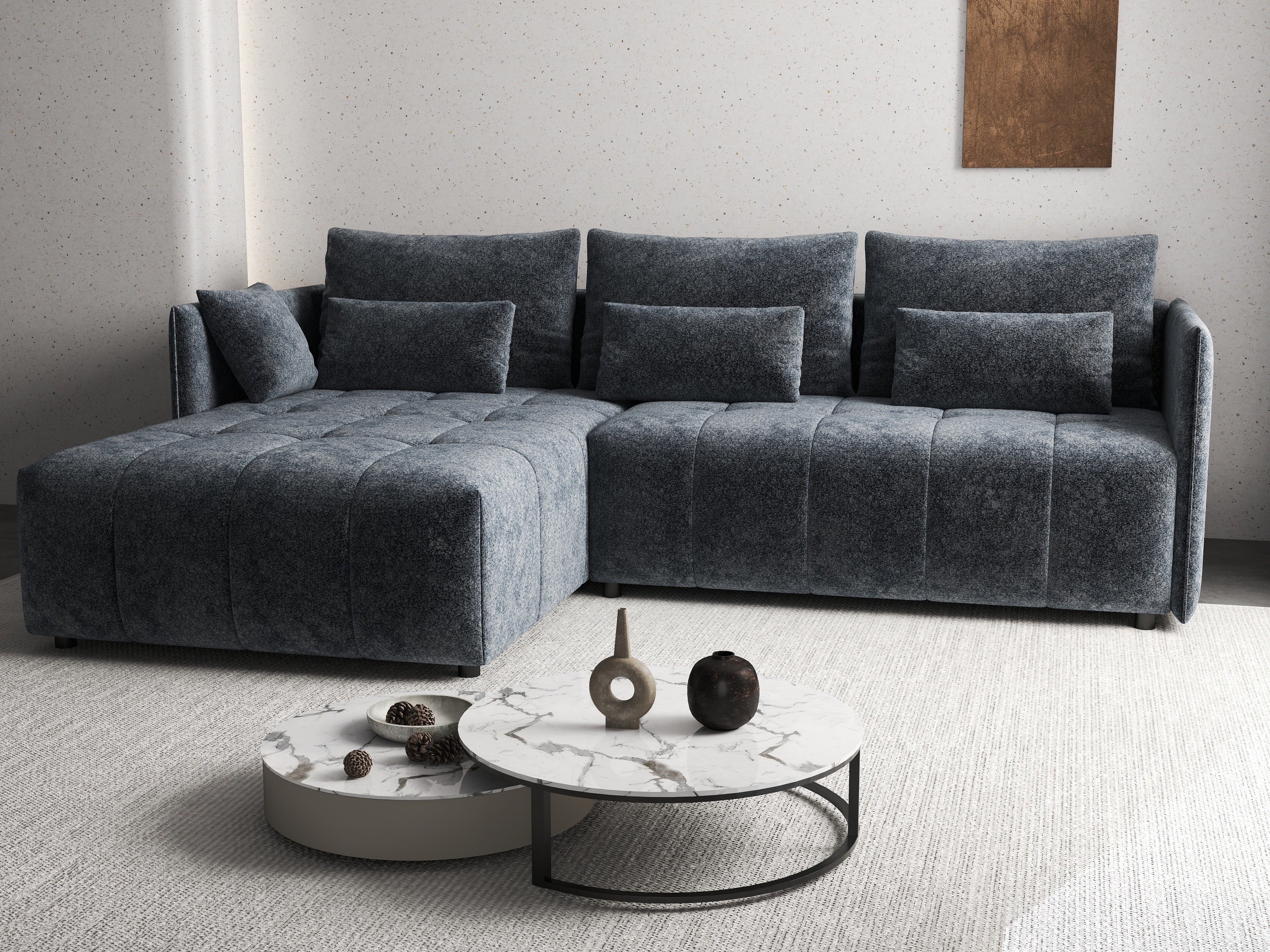 Colțar extensibil dumonde cu ladă de depozitare si sezut confortabil din spuma HR, Malta Euphoria Grafit 235x185 cm Fabrica