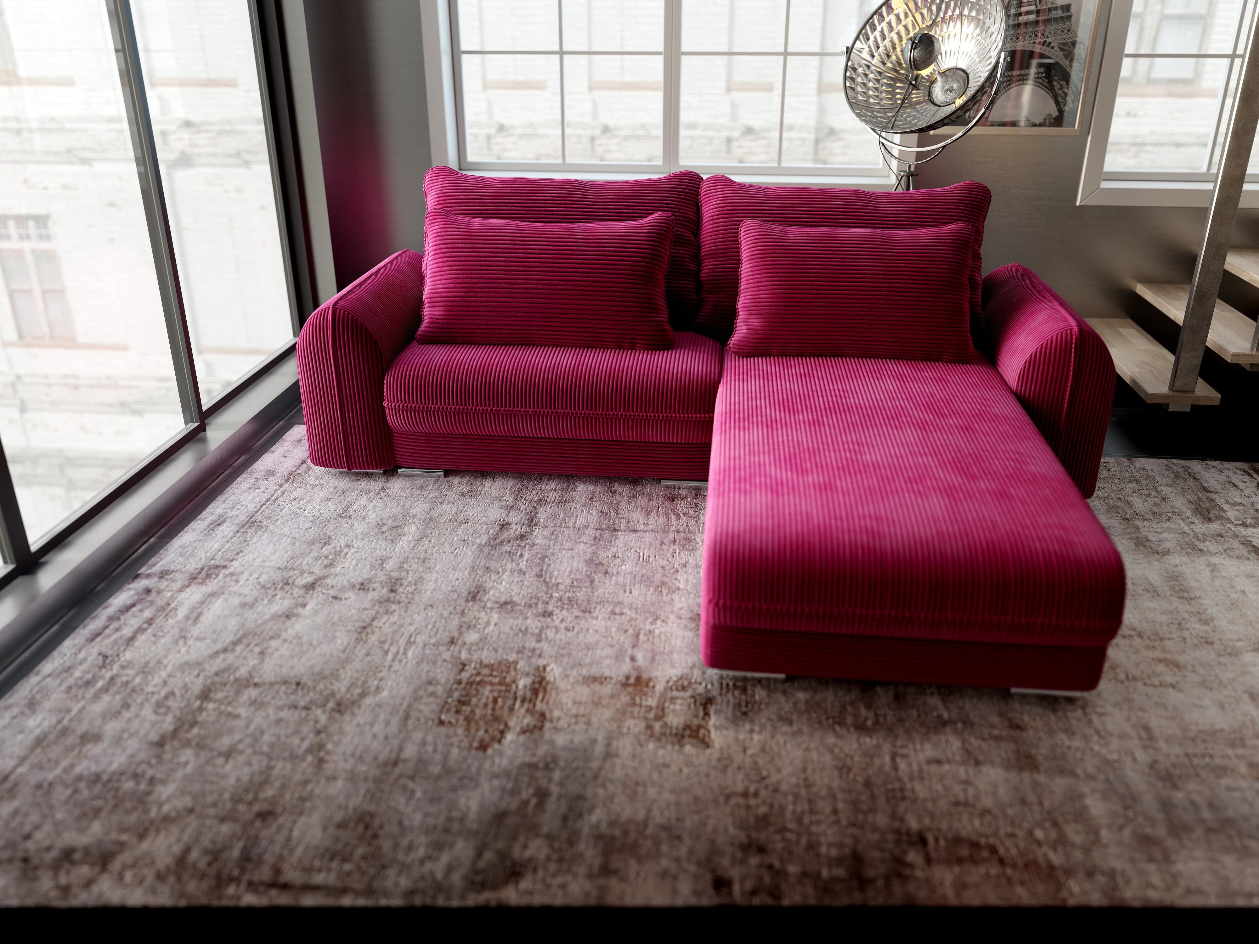 Colțar extensibil dumonde cu ladă de depozitare si sezut confortabil din spuma HR, Denver Zoom Rosu 275x185 cm II Fabrica