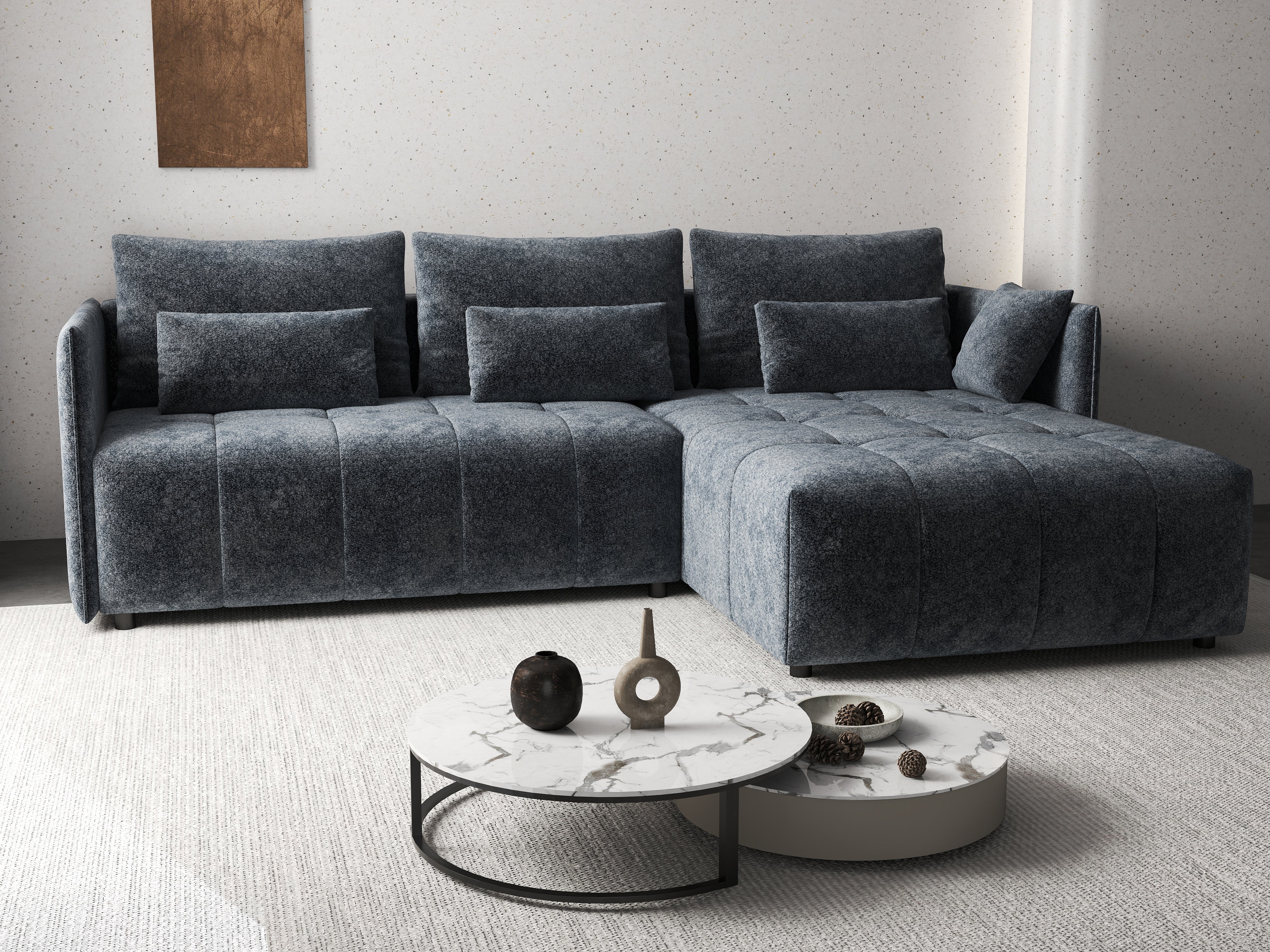 Colțar extensibil dumonde cu ladă de depozitare si sezut confortabil din spuma HR, Malta Euphoria Grafit II 235x185 cm Fabrica