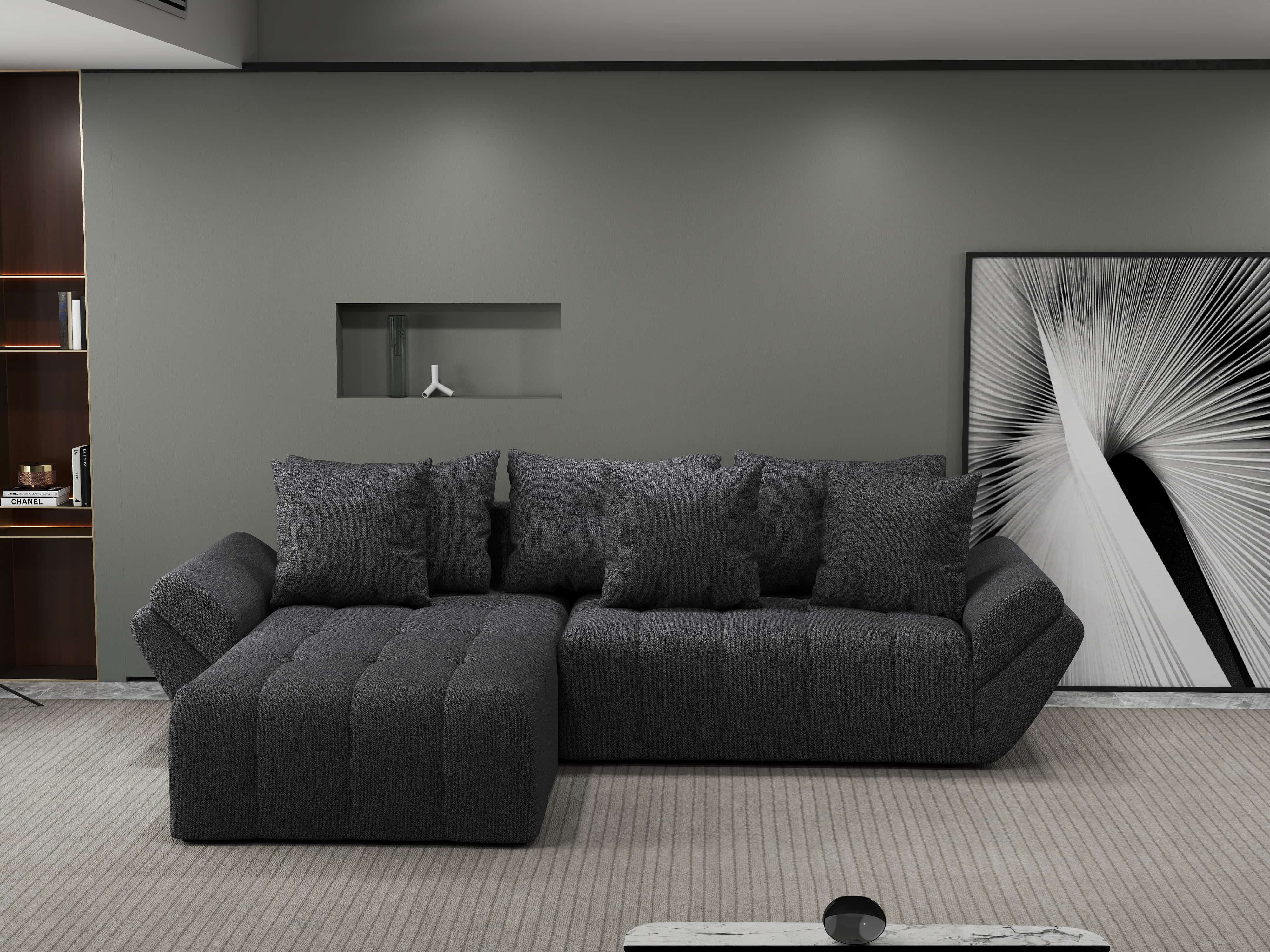 Colțar extensibil dumonde cu ladă de depozitare si sezut confortabil din spuma HR, Berlin Enjoy Grafit 280x185 cm Fabrica