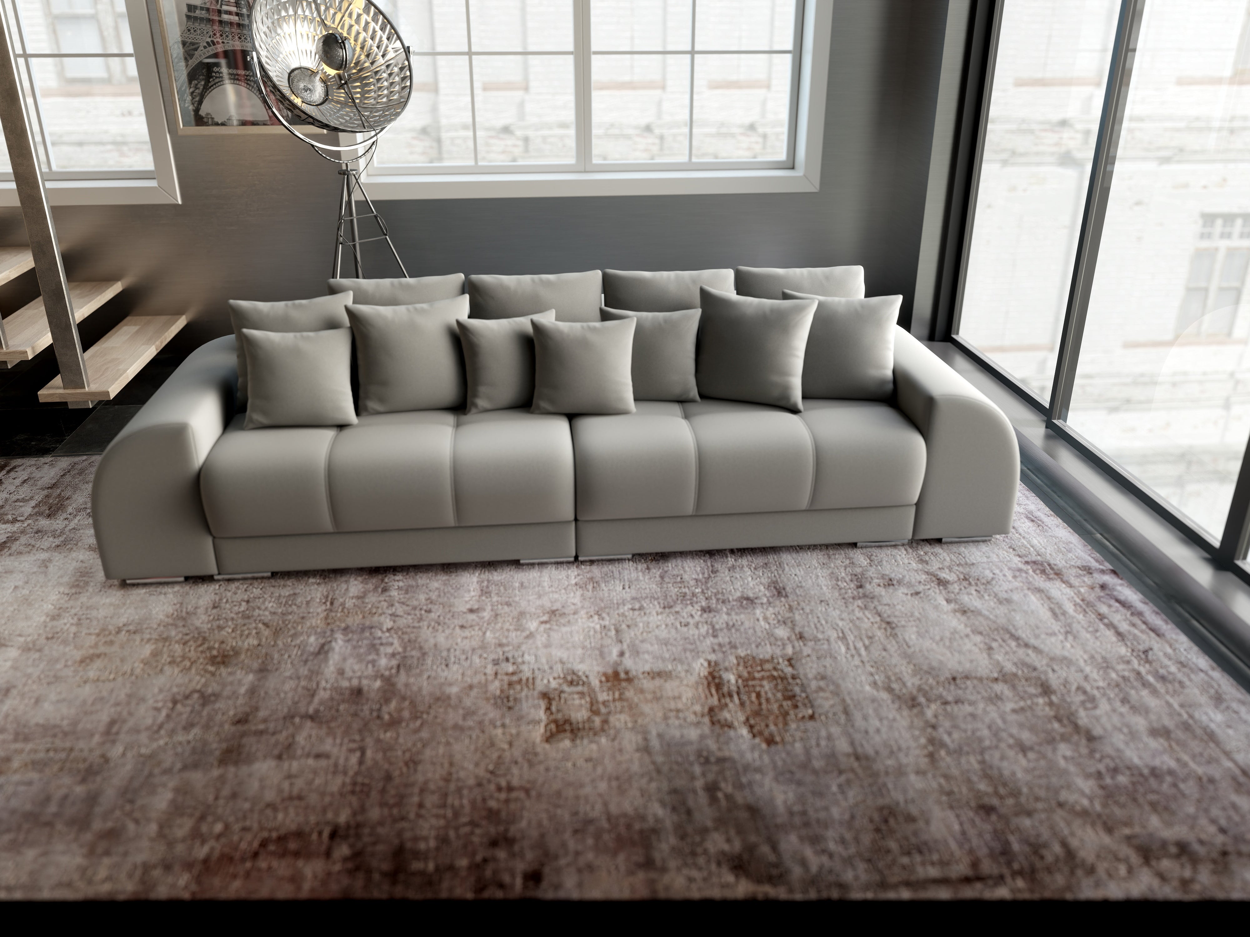 Canapea extensibilă dumonde cu 2 lăzi de depozitare si sezut confortabil din spuma HR, Verona Royal Grey 310x100 cm Fabrica