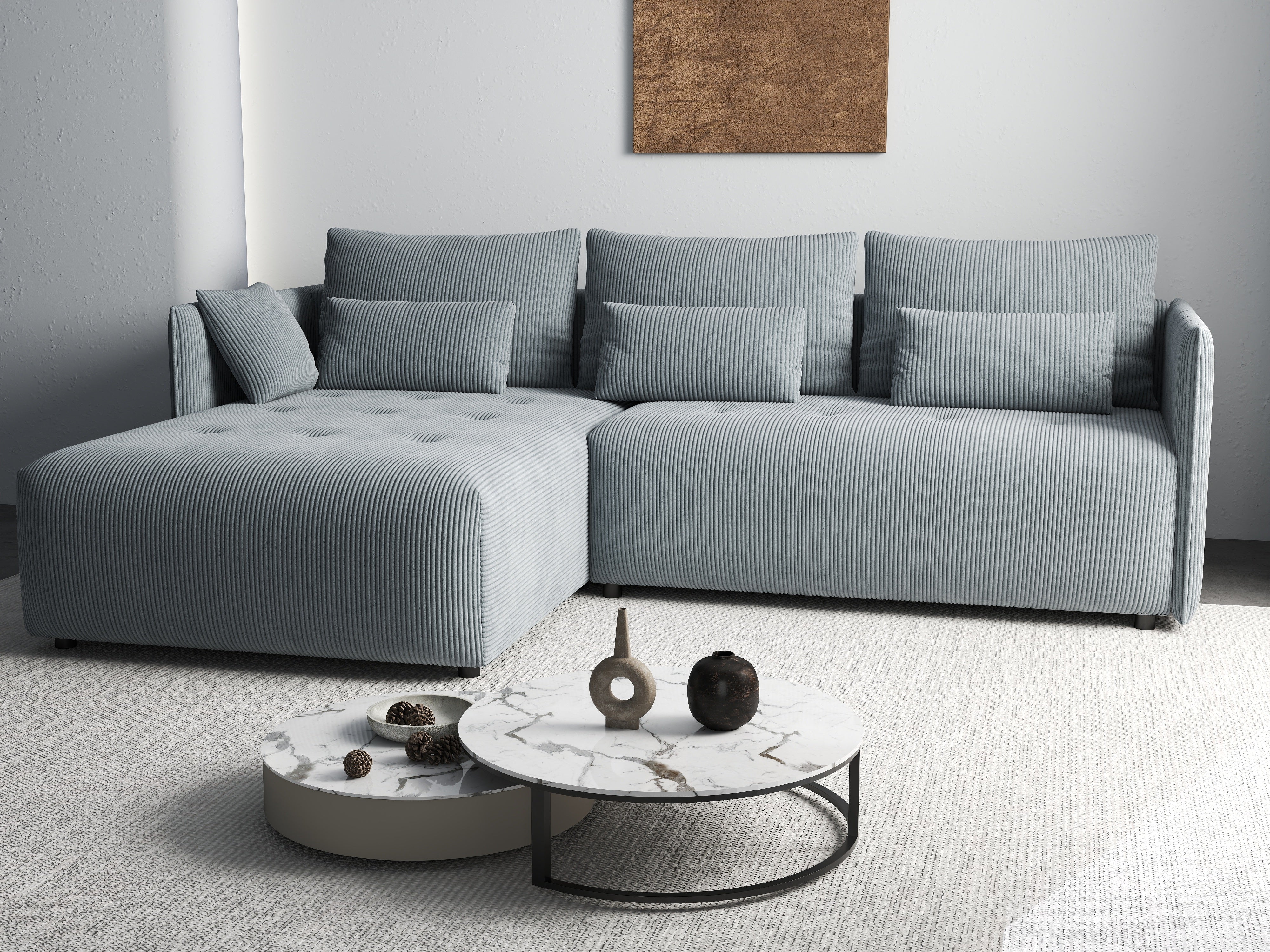 Colțar extensibil dumonde cu ladă de depozitare si sezut confortabil din spuma HR, Malta Zoom Grey 235x185 cm Fabrica