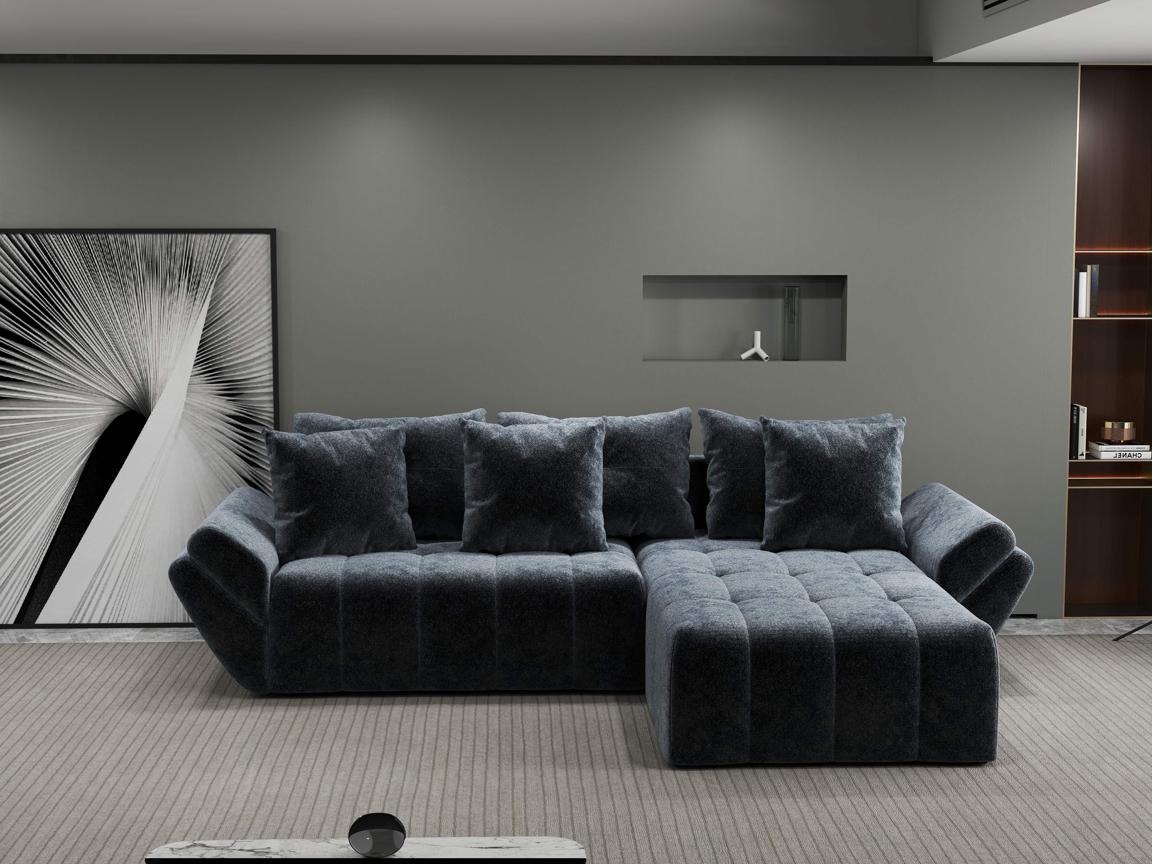 Colțar extensibil dumonde cu ladă de depozitare si sezut confortabil din spuma HR, Berlin Euphoria Grafit 280x185 cm II Fabrica