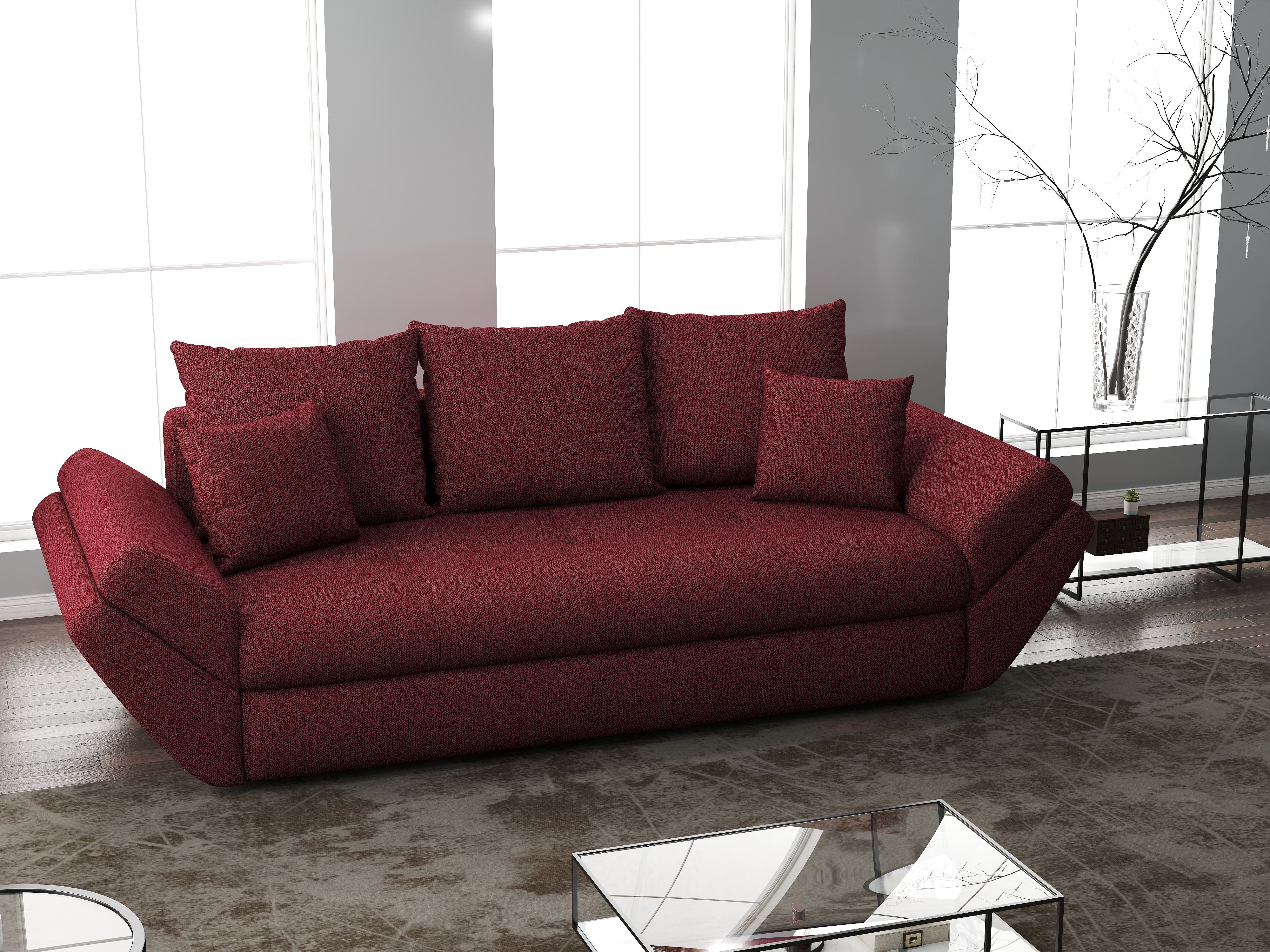 Canapea extensibilă dumonde cu ladă de depozitare si sezut confortabil din spuma HR, Loana Enjoy Red 250x100 cm Fabrica