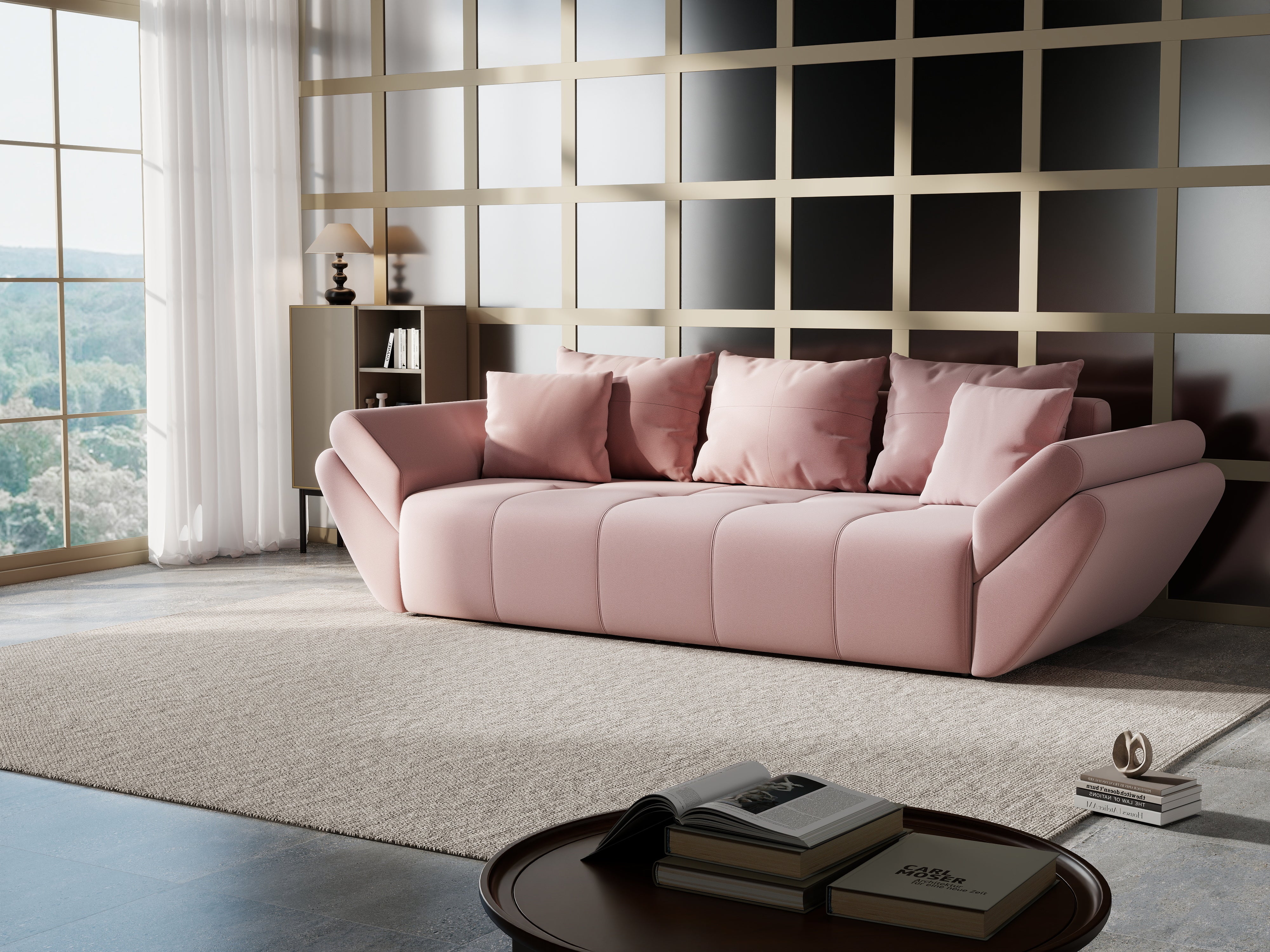 Canapea extensibilă dumonde cu ladă de depozitare si sezut confortabil din spuma HR, Berlin Royal Pink 250x100 cm Fabrica