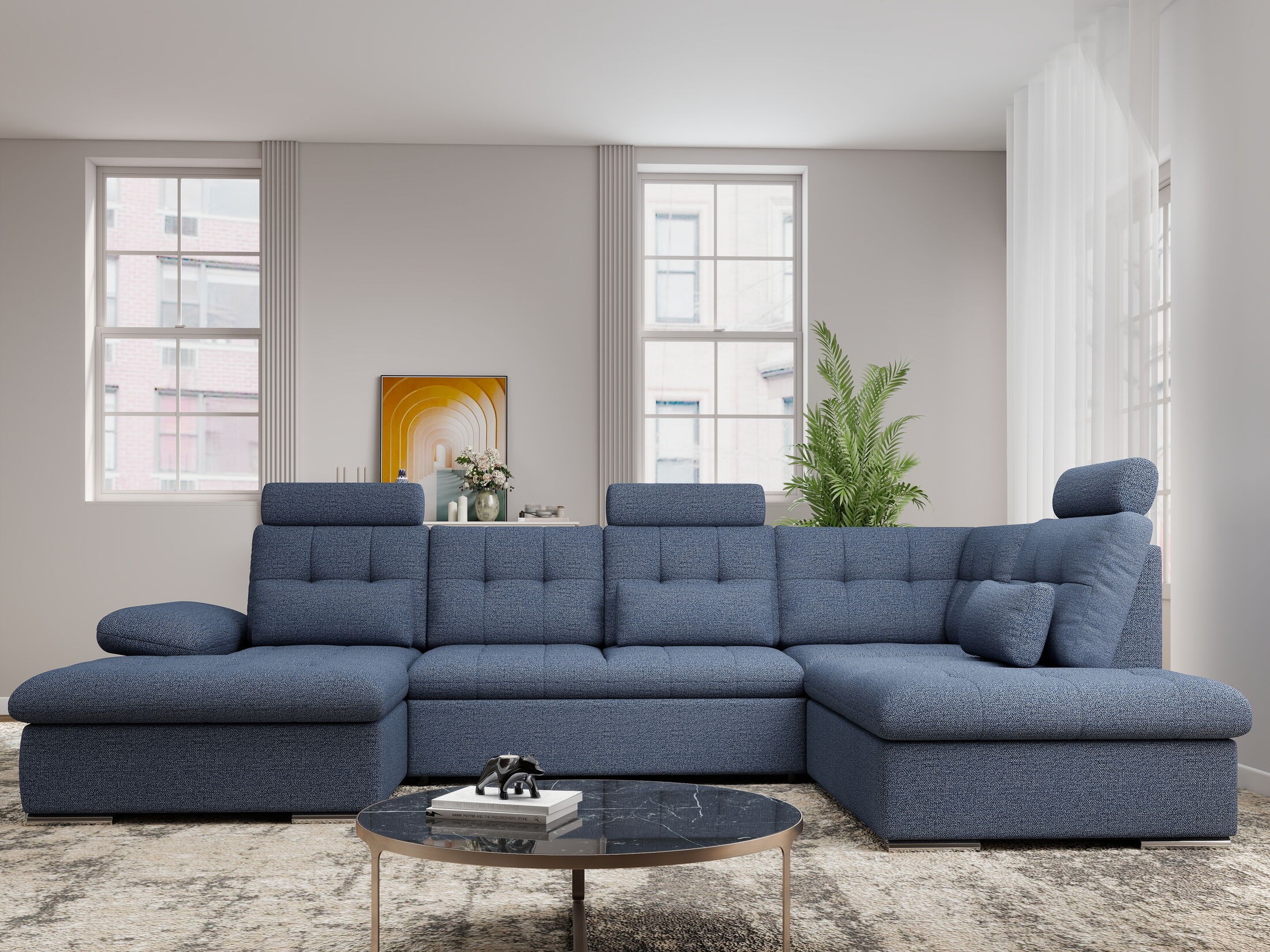 Colțar extensibil dumonde cu ladă de depozitare și șezut confortabil din spumă HR, Merkur U Enjoy Antracit 324x218 cm