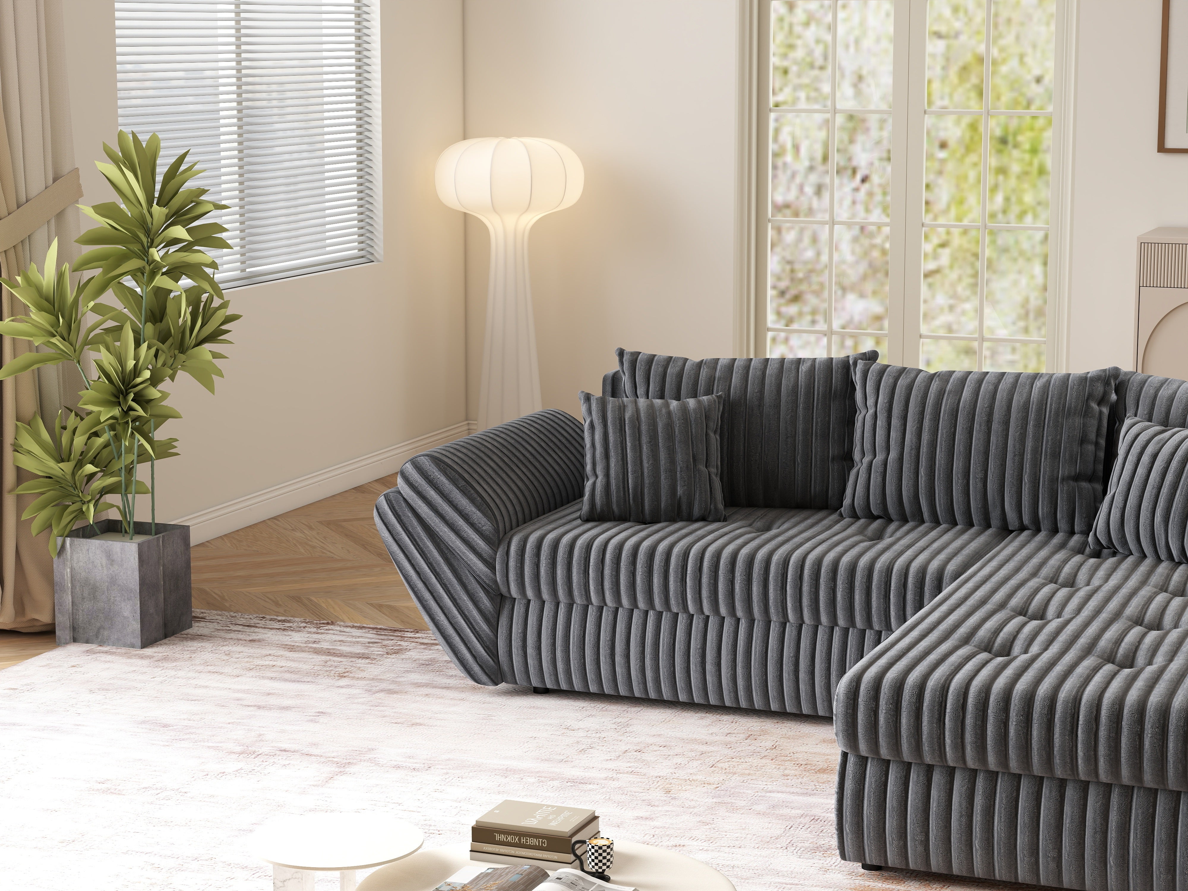 Colțar extensibil dumonde cu ladă de depozitare si sezut confortabil din spuma HR, Loana Ambience Antracit II 270x185 cm Fabrica