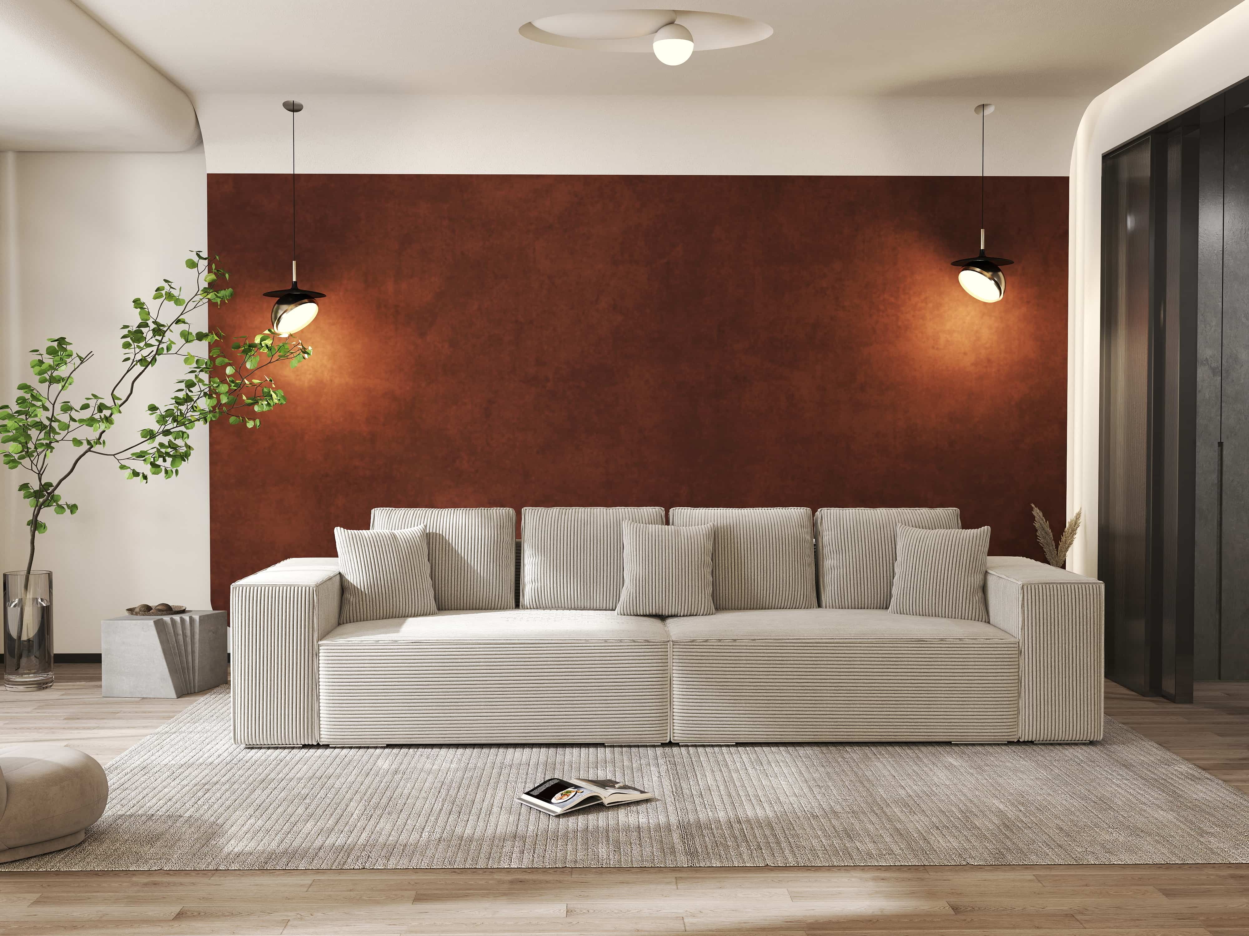 Canapea extensibilă dumonde cu ladă de depozitare si sezut confortabil din spuma HR, Dream Zoom Cream 310x100 cm Fabrica